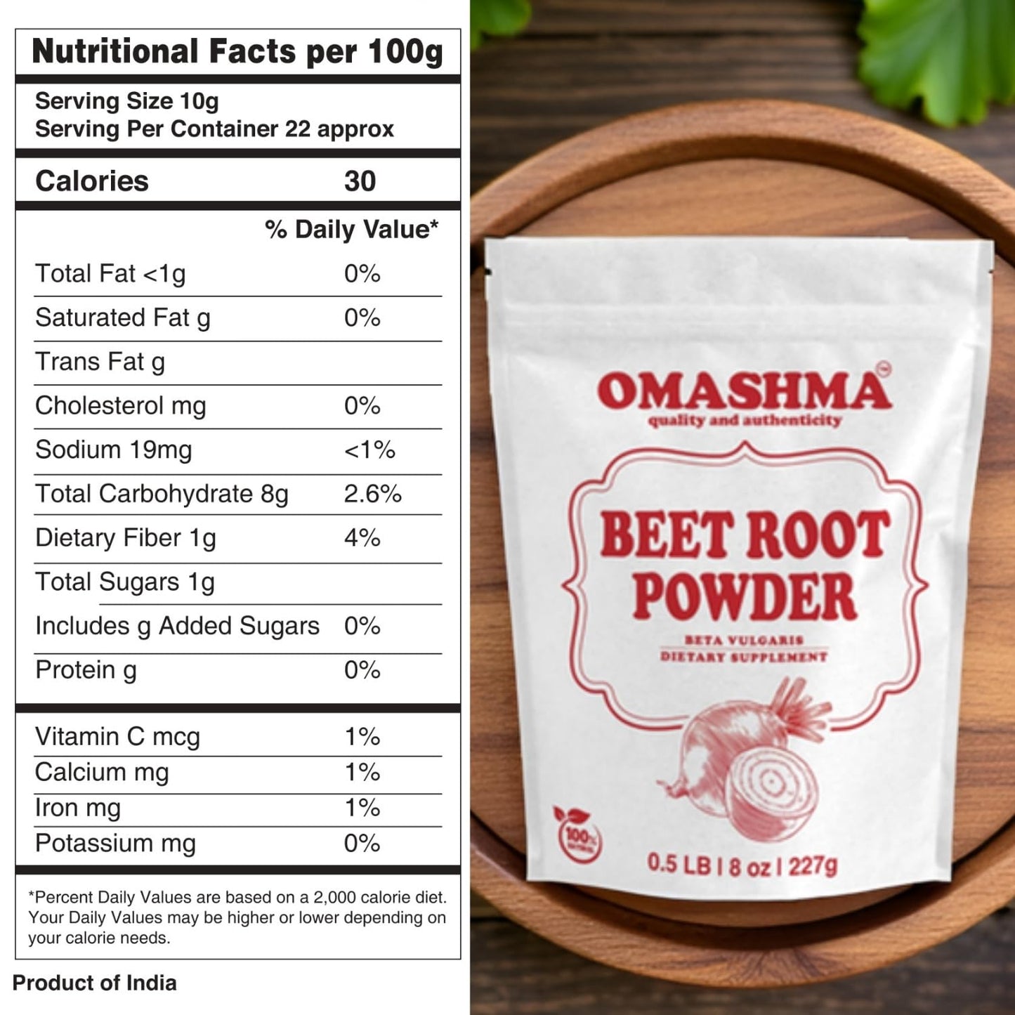OMASHMA Organic Beet Root Powder Nitric Oxide Supplement for Heart Health, Vegan Beet Juice Superfood, Gluten Free Non-GMO, 8 Ounce