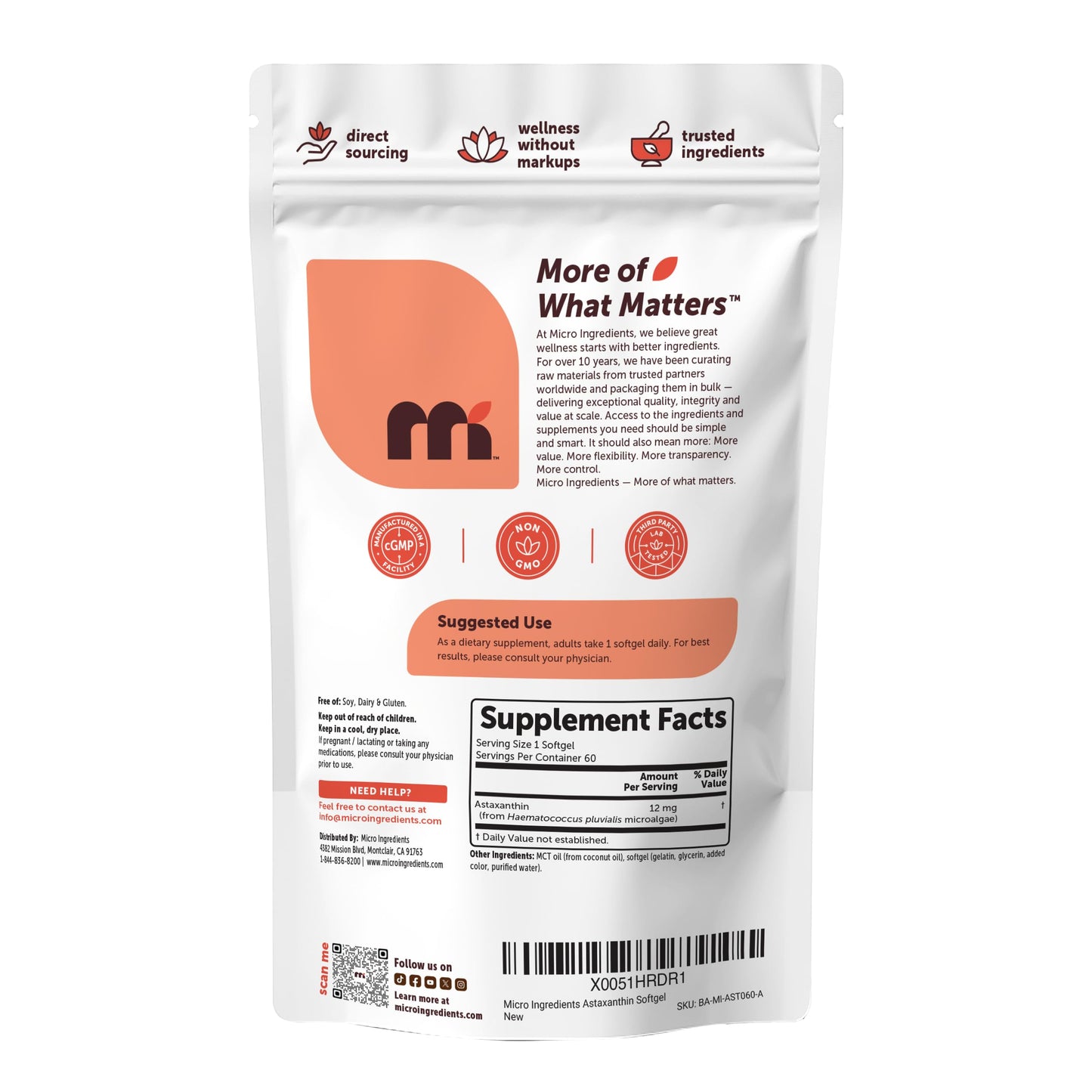 Micro Ingredients Astaxanthin 12mg with MCT Oil Softgels, 60 Softgels