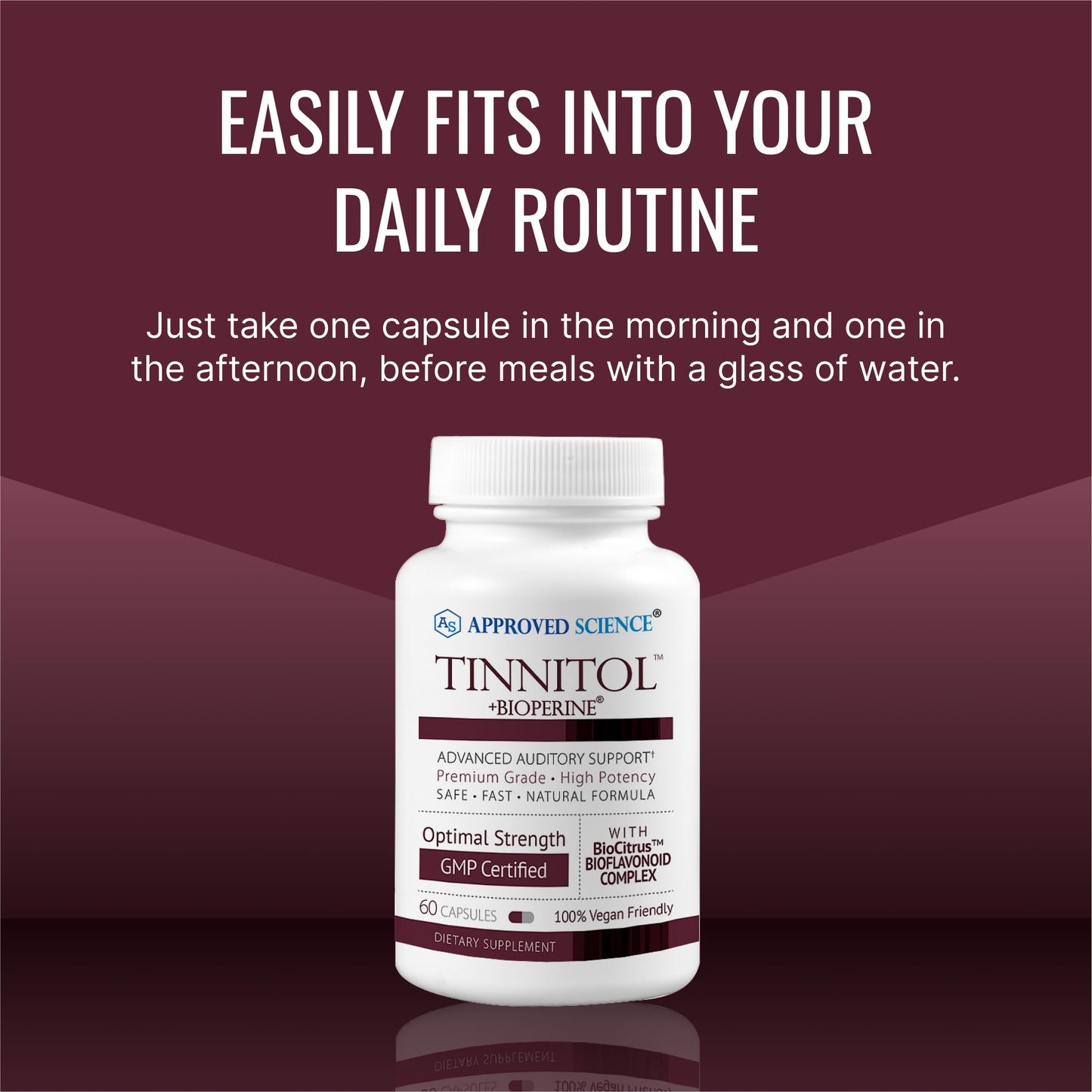 Approved Science Tinnitol Tinnitus Support Supplement - Ease Ringing in the Ears - Boost Inner Ear Health Capsule 60 Count
