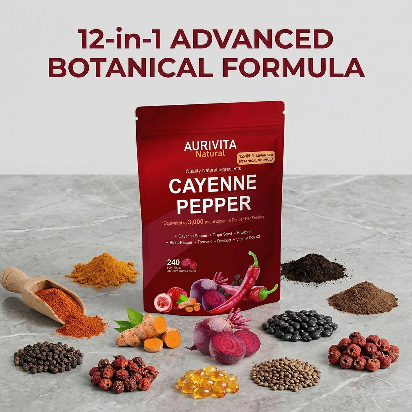 Aurivita Natural Capsaicin Softgels Cayenne Pepper, 240 Capsules