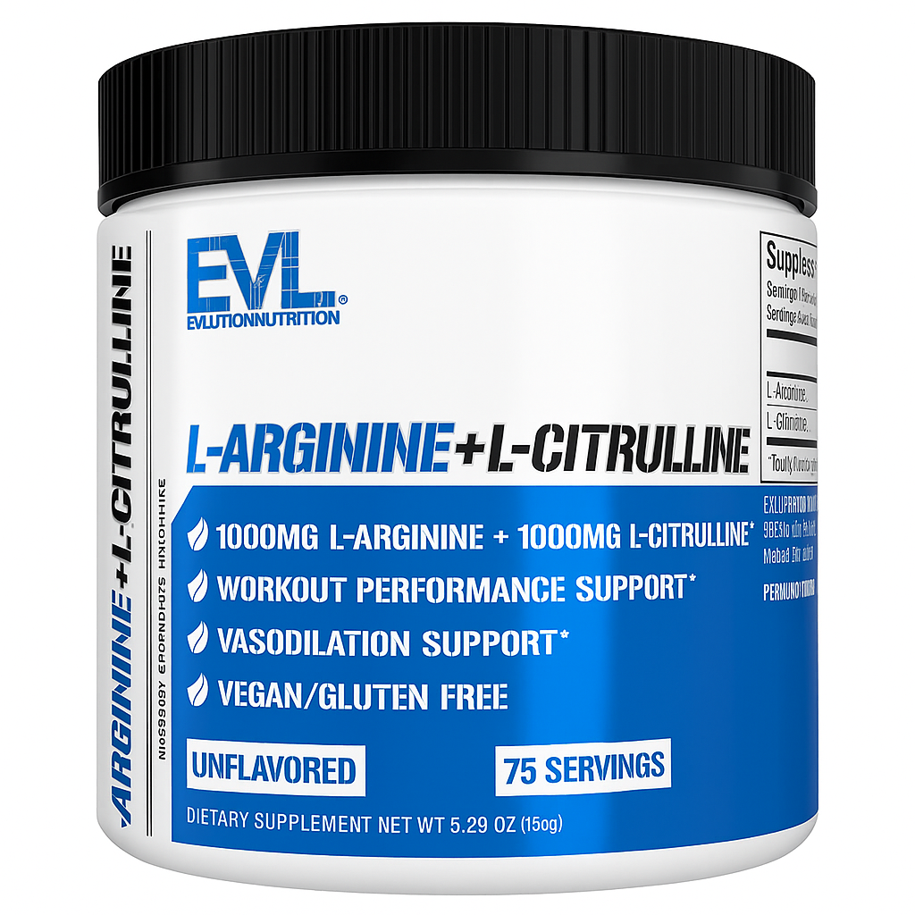 EVL Nutrition L-Arginine & LCitrulline Nitric Oxide Powder 75 Servings