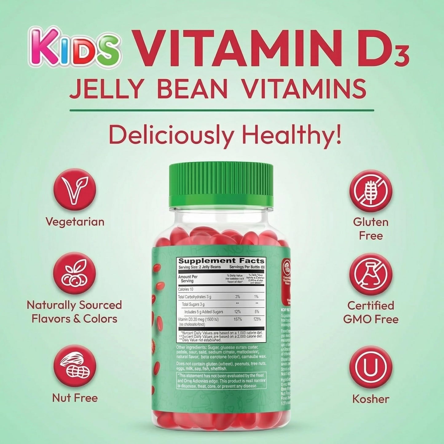 Human Beanz Vitamin D3 Jelly Bean Gummies, Gummy, 120 Count