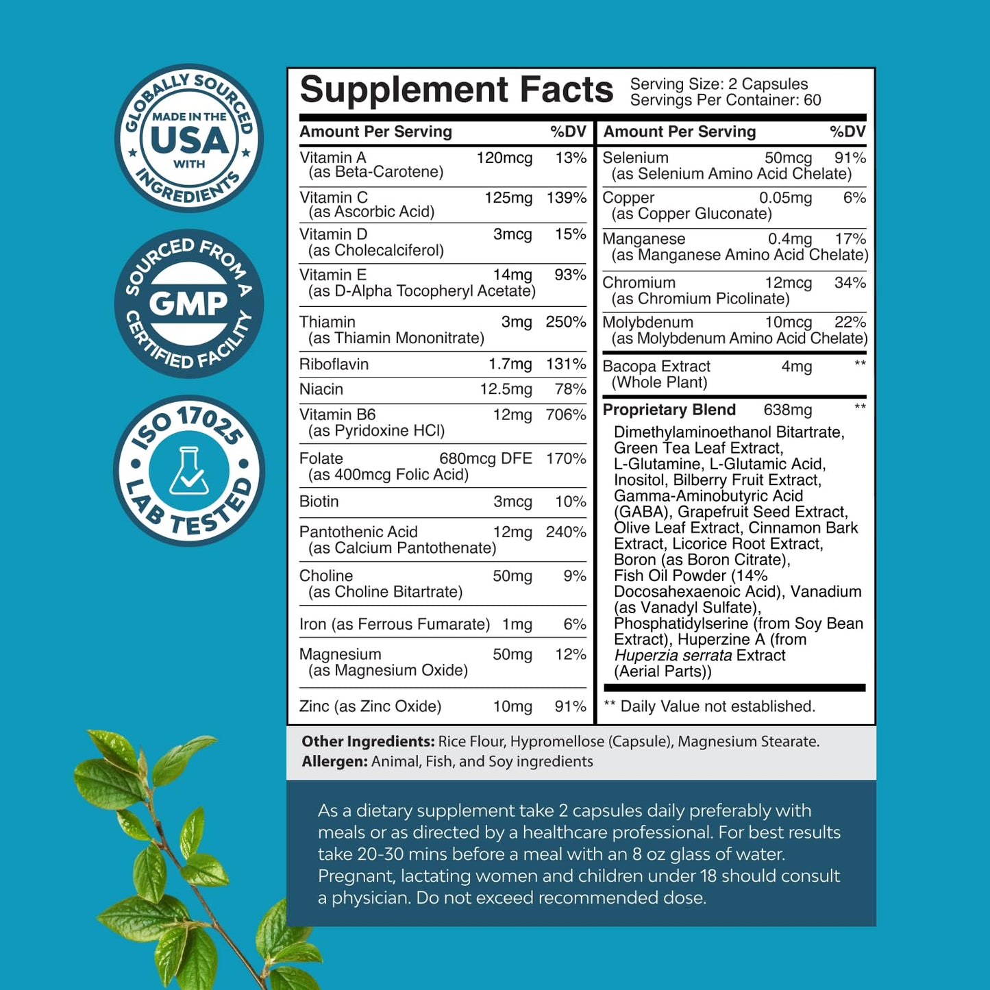 Natures Craft Nootropic Brain Supplement for Memory and Focus Support Capsule 120 Count
