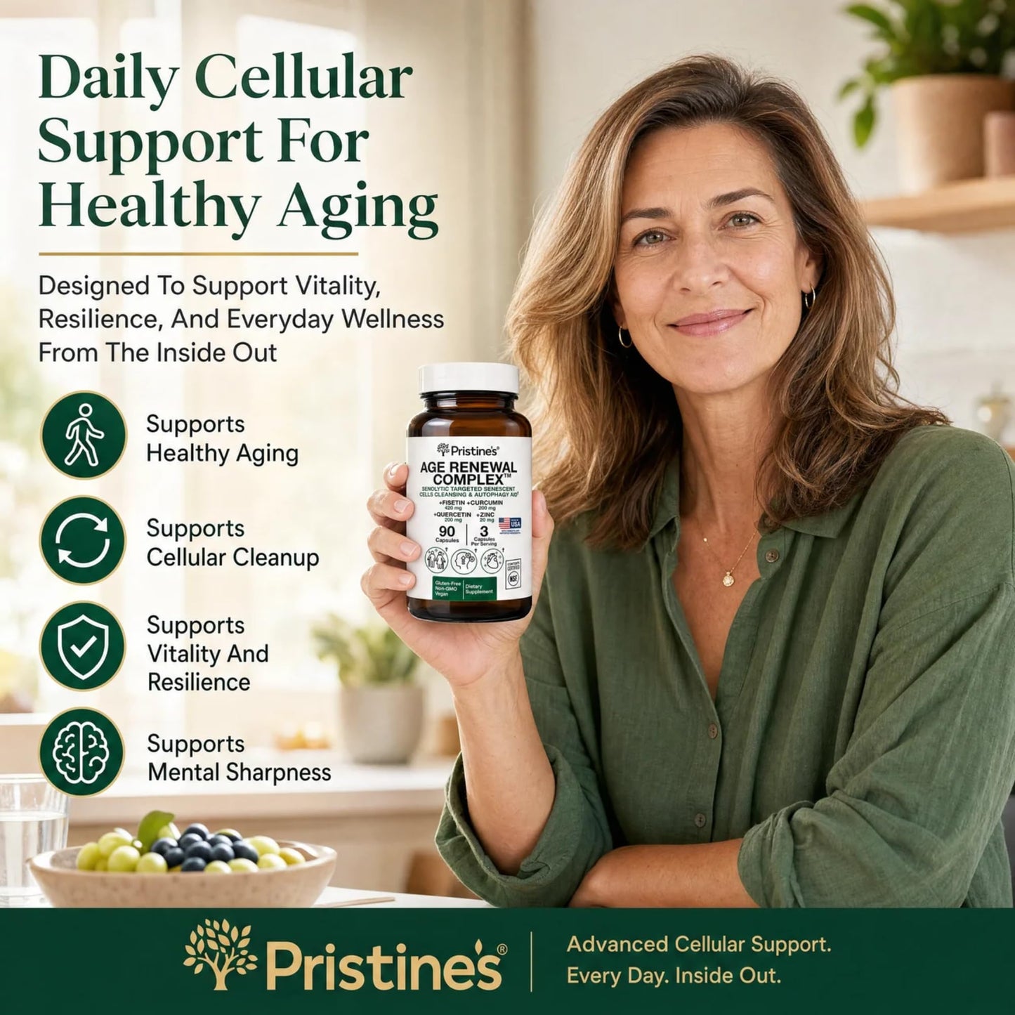 PRISTINE'S Age Renewal Complex Senolytic & Autophagy Aid Capsules, 90 Count
