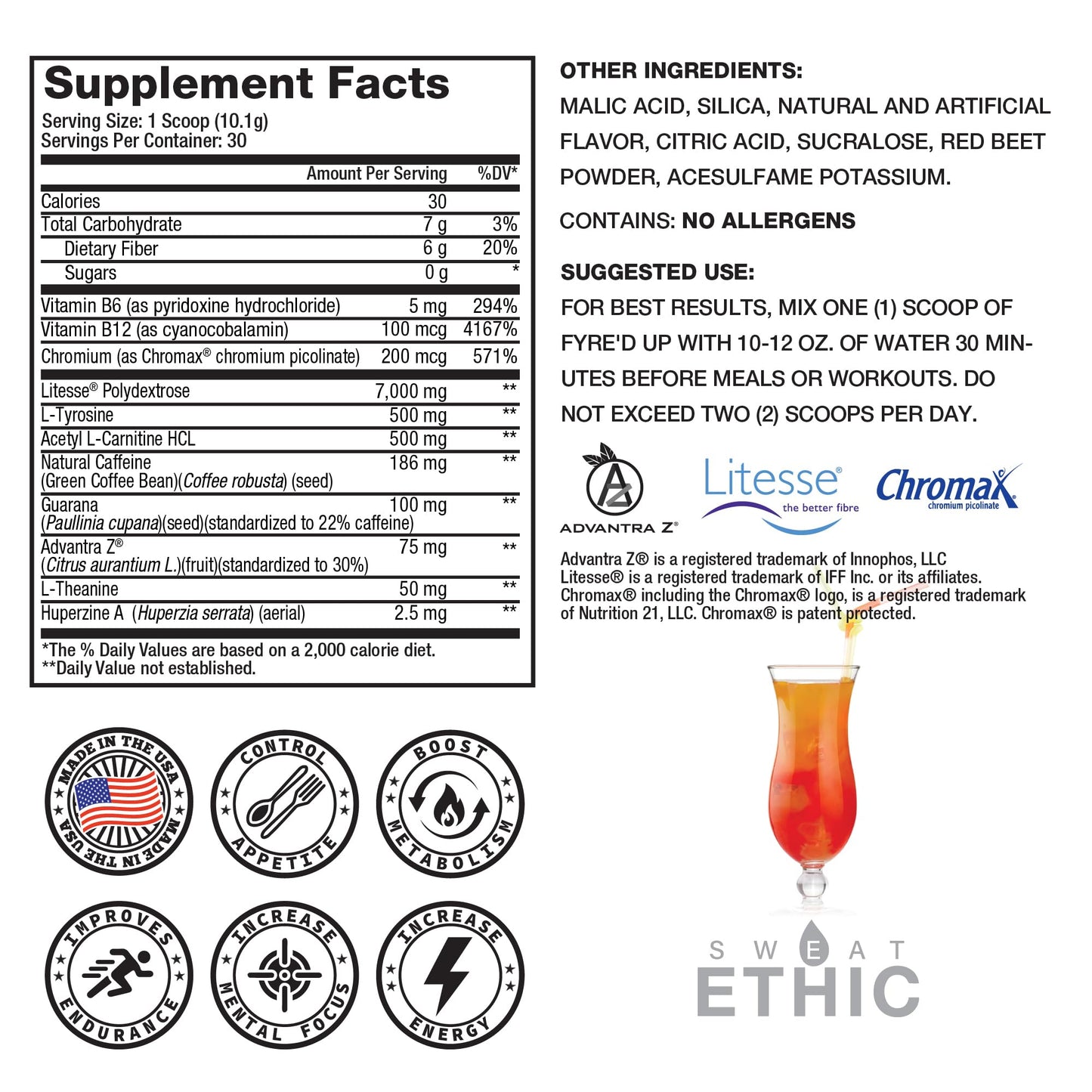 Sweat Ethic FYRE’D UP Energizing Appetite Suppressant Powder 12