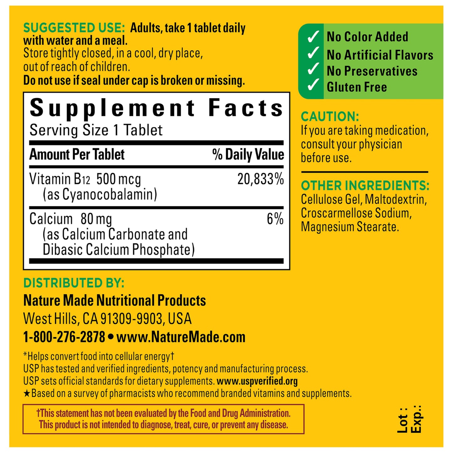 Nature Made Vitamin B12 500 mcg Tablet, 200 Tablets