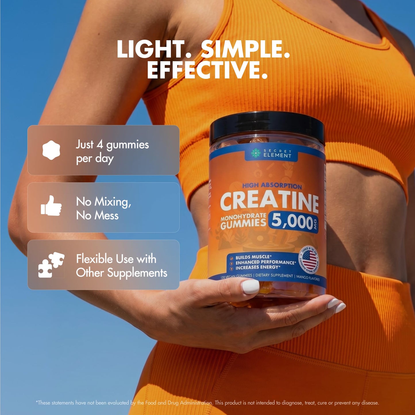 Secret Element Creatine Monohydrate Gummies, 120 Gummies