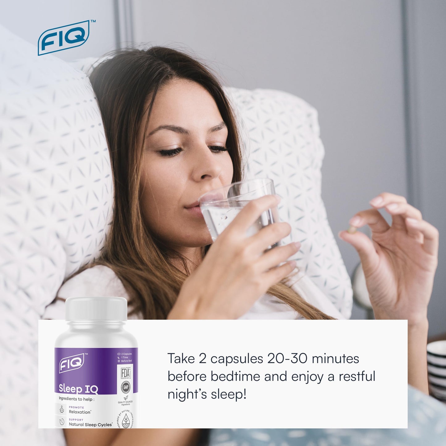 FIQ Sleep IQ Sleep Aid Magnesium Supplement with 5 mg Melatonin, Lemon Balm, & Valerian Root 60 Capsules