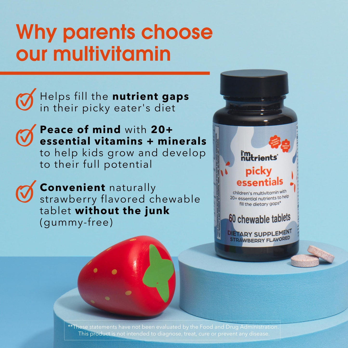 I'm Nutrients Picky Essentials Kids Multivitamin with Iron + Zinc Chewable 60 Tablets