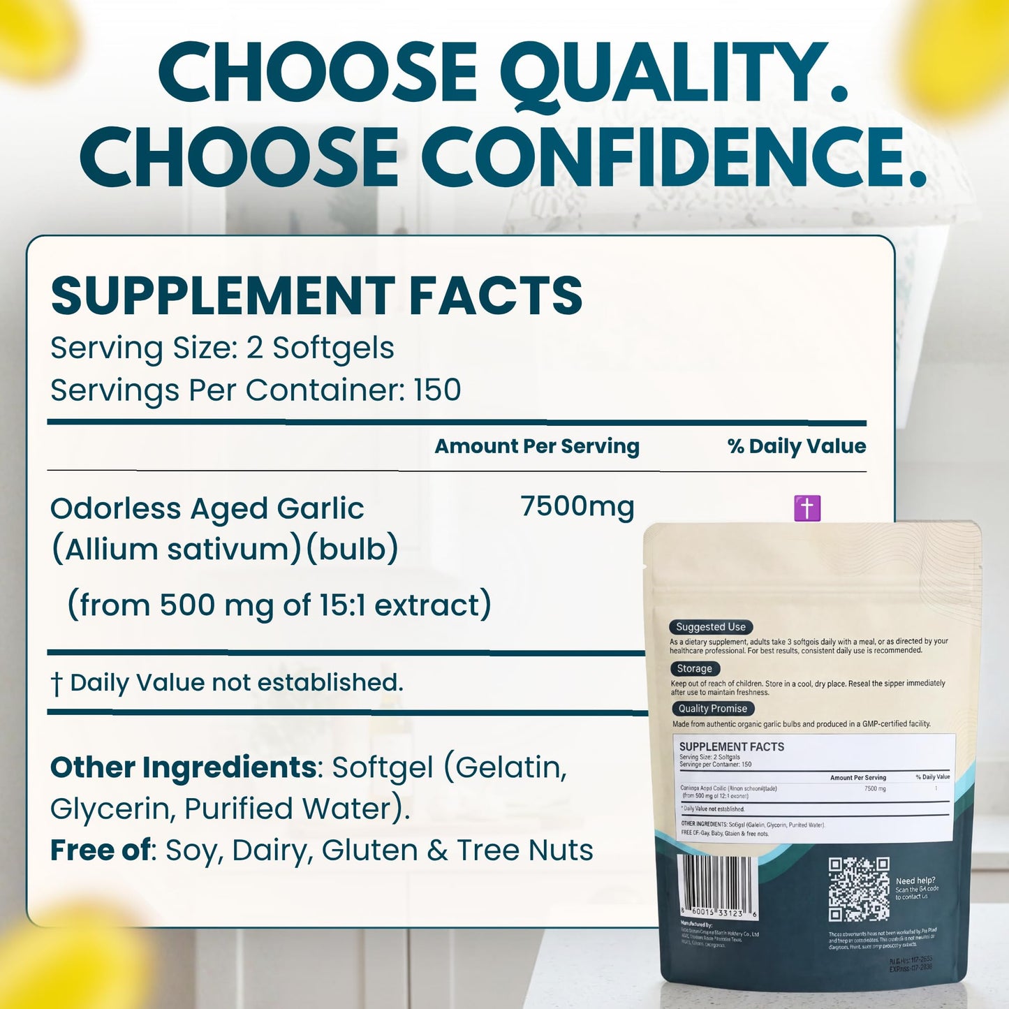 ECOSERENE Aged Garlic Extract 7500mg Softgels, 300 Count