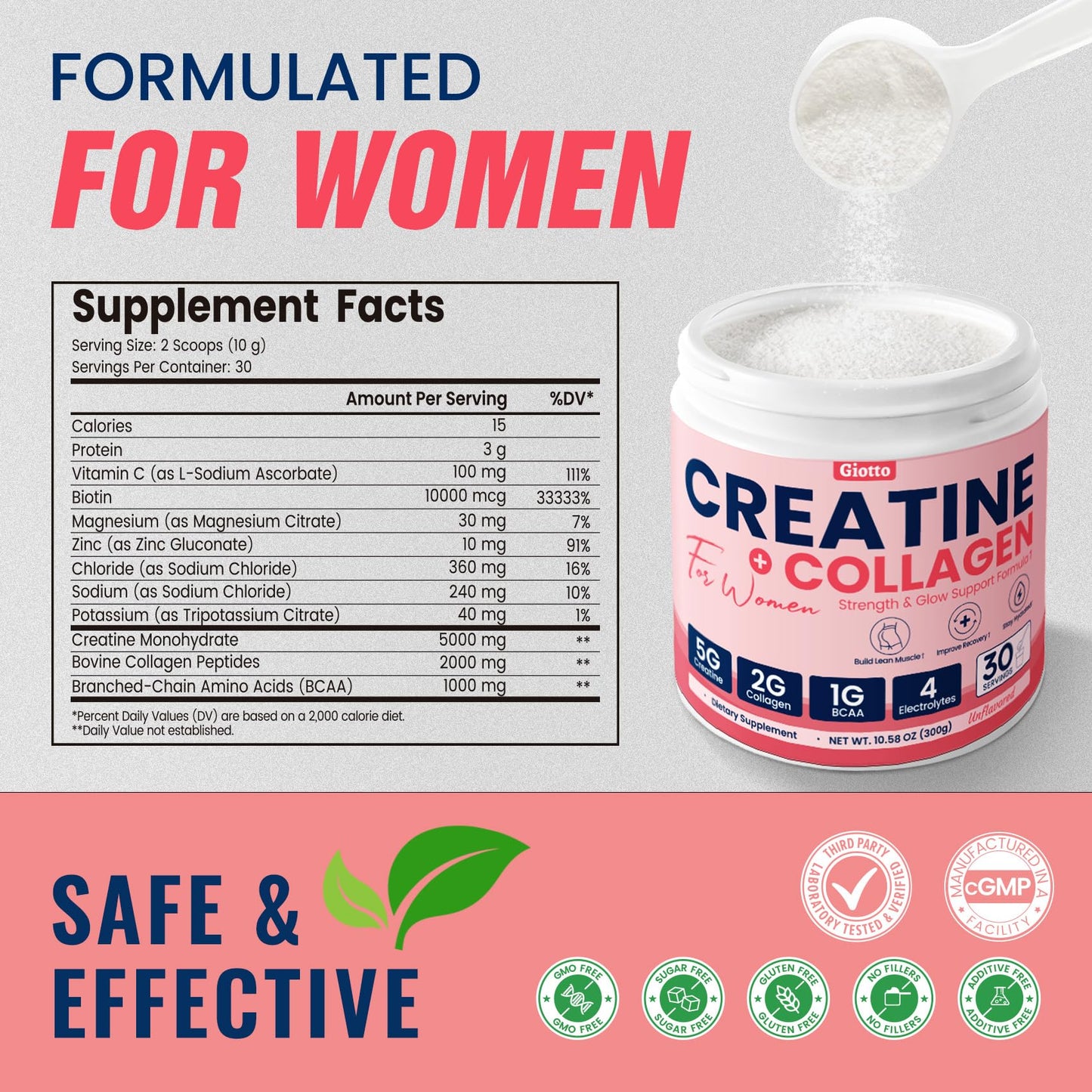 Giotto Unflavored Creatine Powder, 10.6 oz