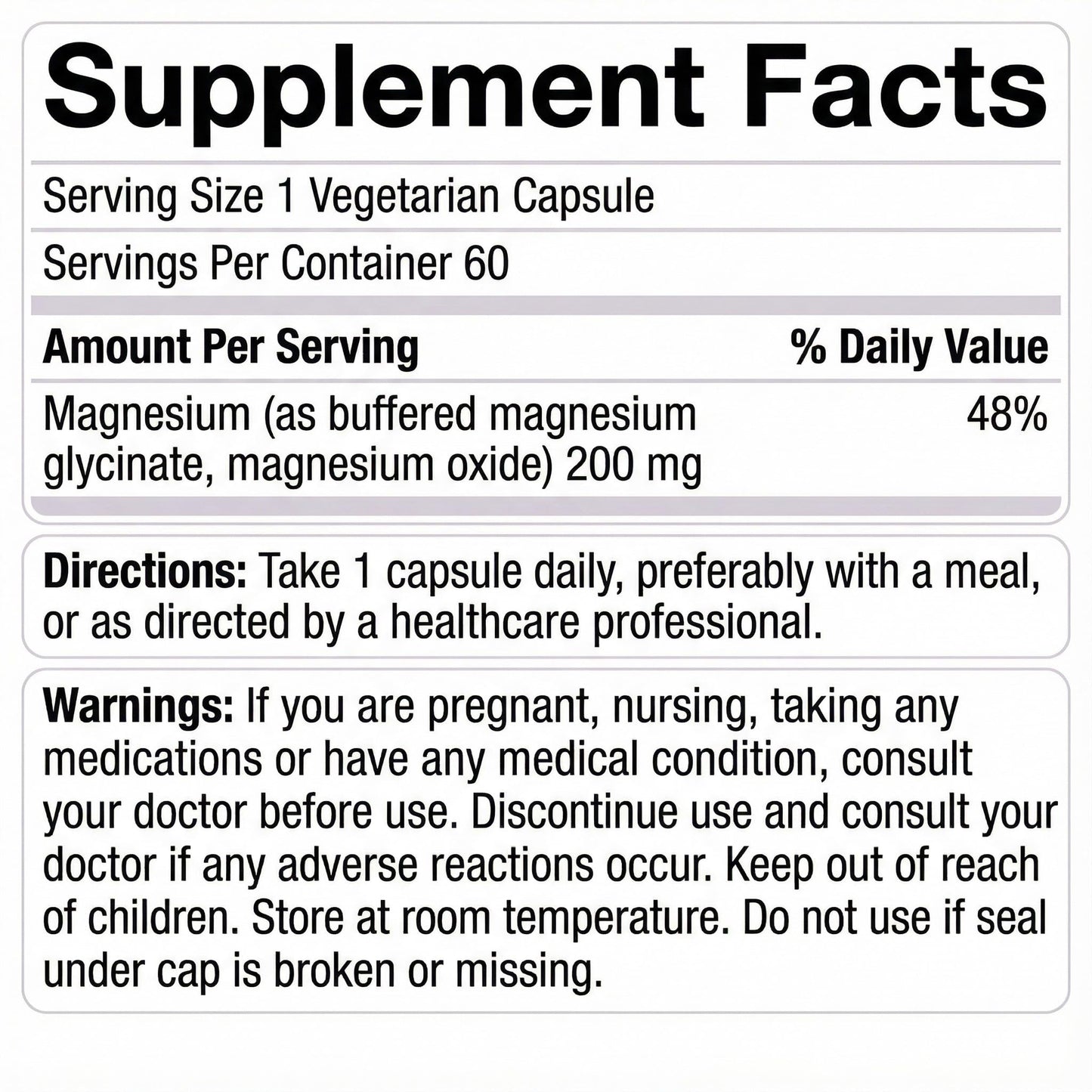 Generic Magnesium 200mg Capsules 60 Count