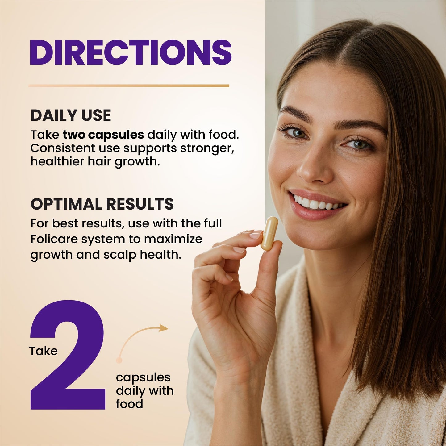 FOLICARE Biotin Hair Growth Supplement with Collagen, Keratin, and Probiotics Capsule 60 Count