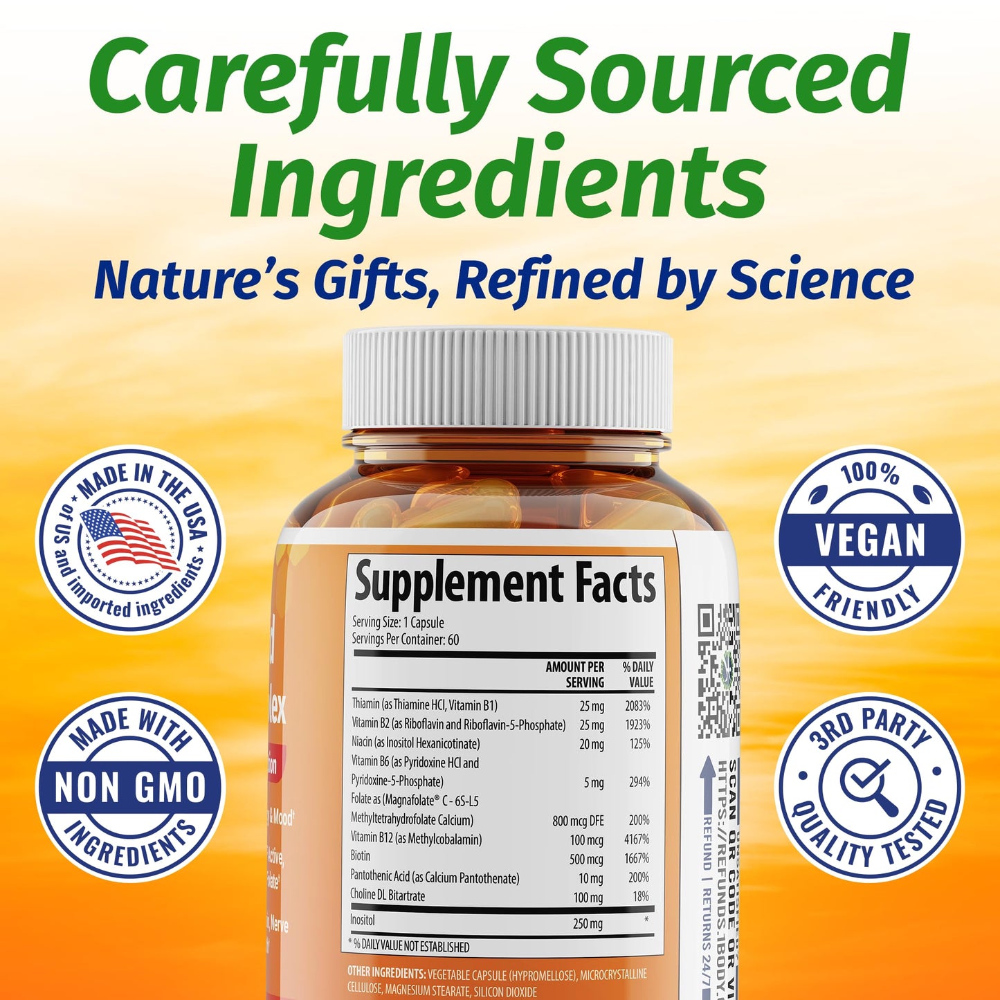 1 Body Methylated B Complex, 5-MTHF Folate & Methyl B12 Capsule, 120 Count