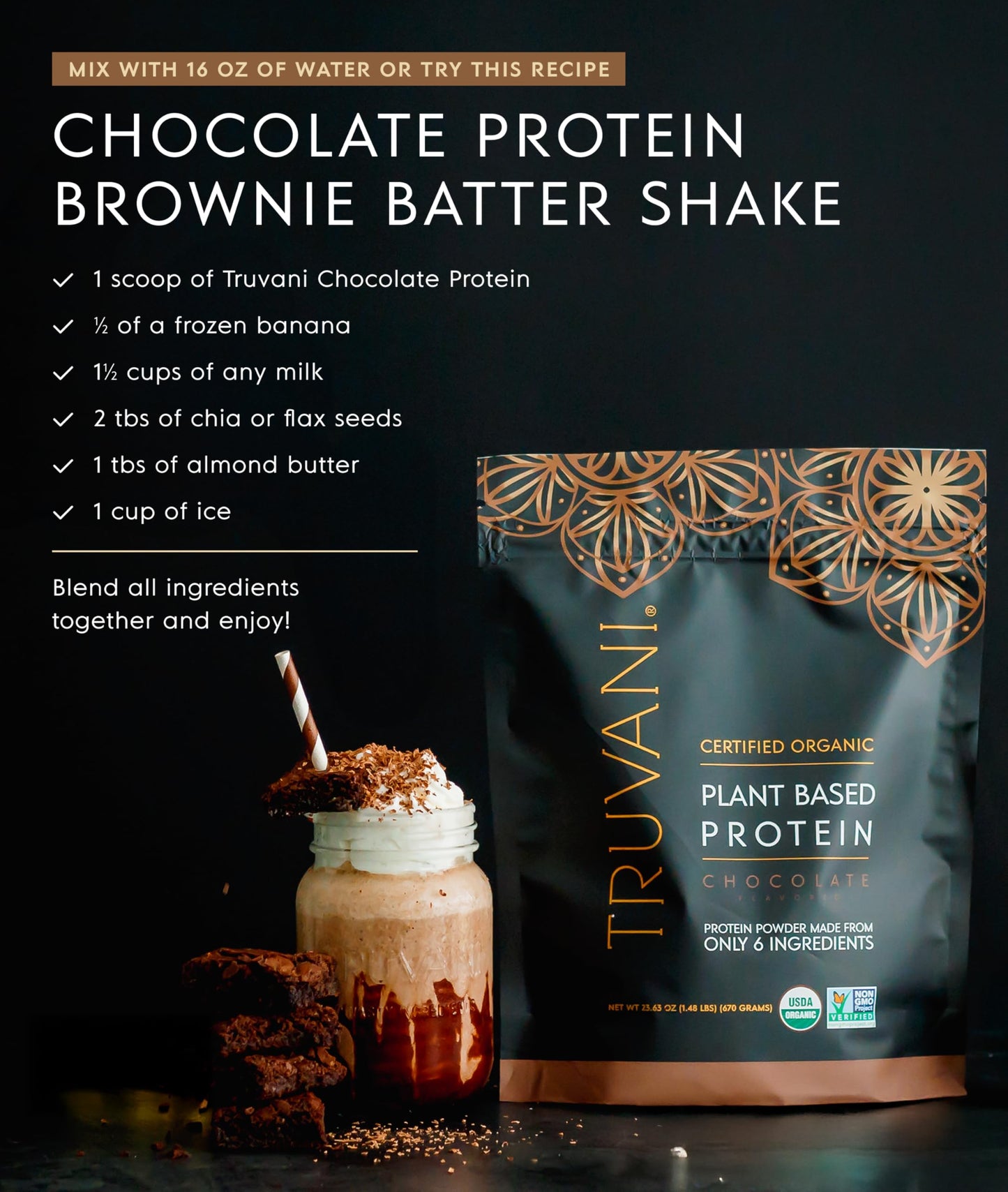 Truvani Organic Plant Based Protein Powder 21.1 oz