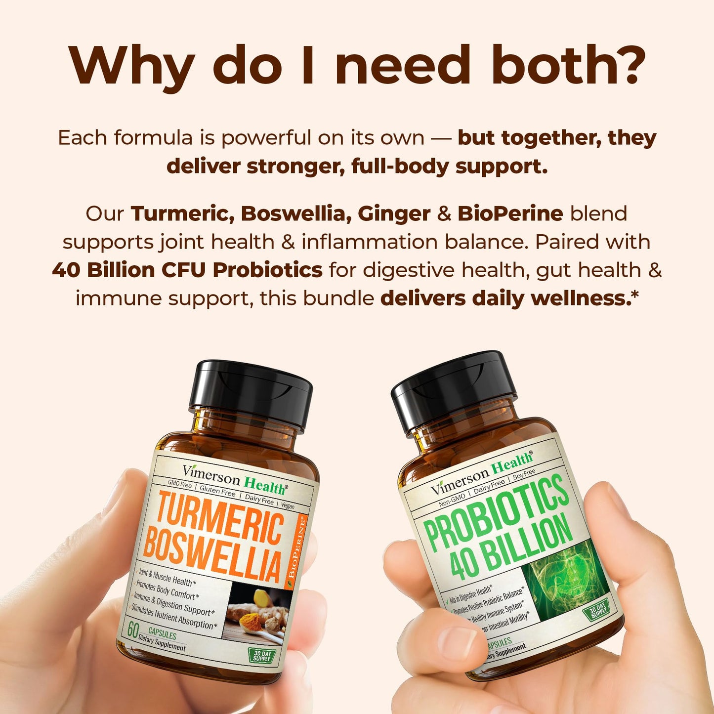 Vimerson Health Boswellia Turmeric Curcumin Supplement + 40 Billion CFU Probiotics, 120 Capsules