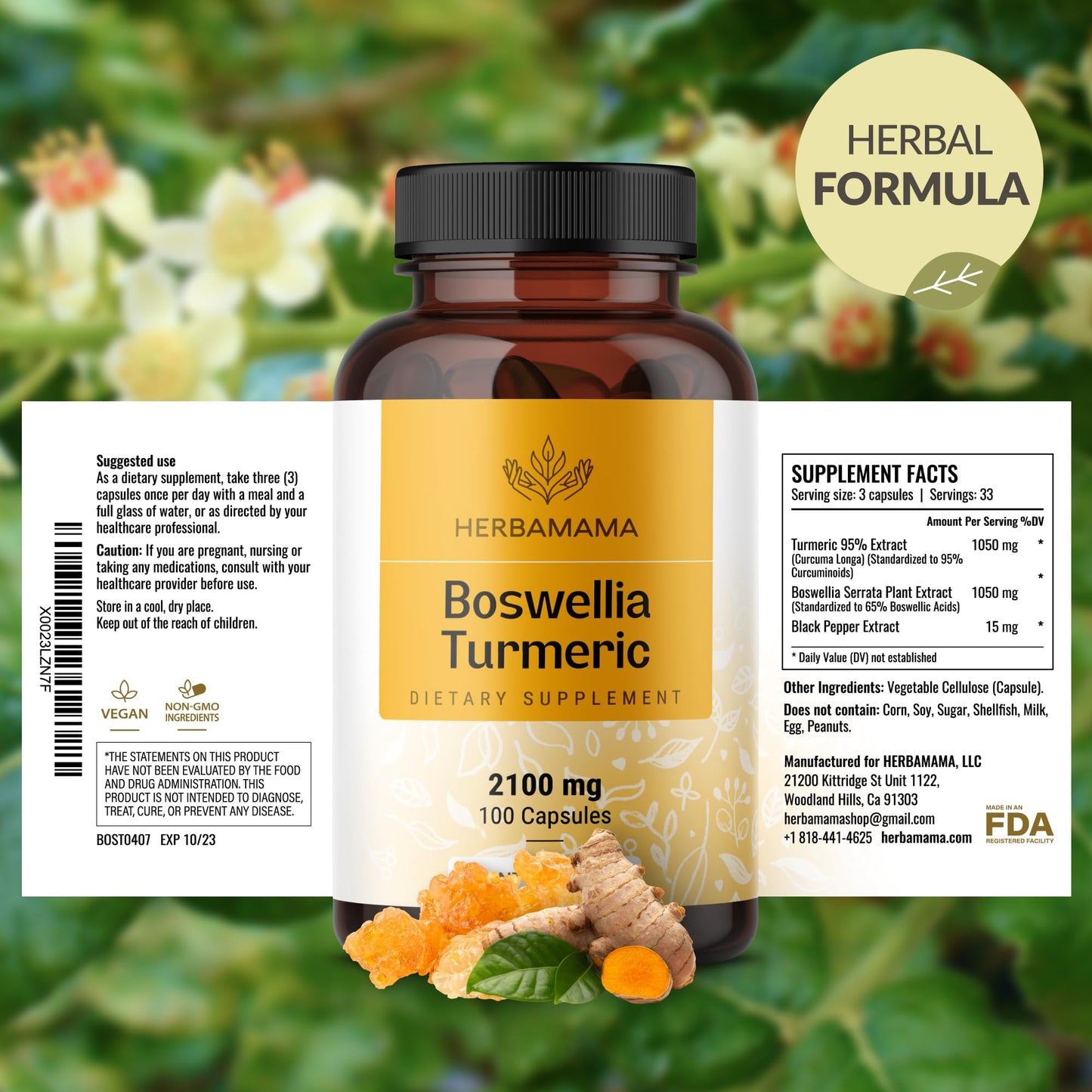 HERBAMAMA Turmeric and Boswellia Extract Capsules, 100 Capsules