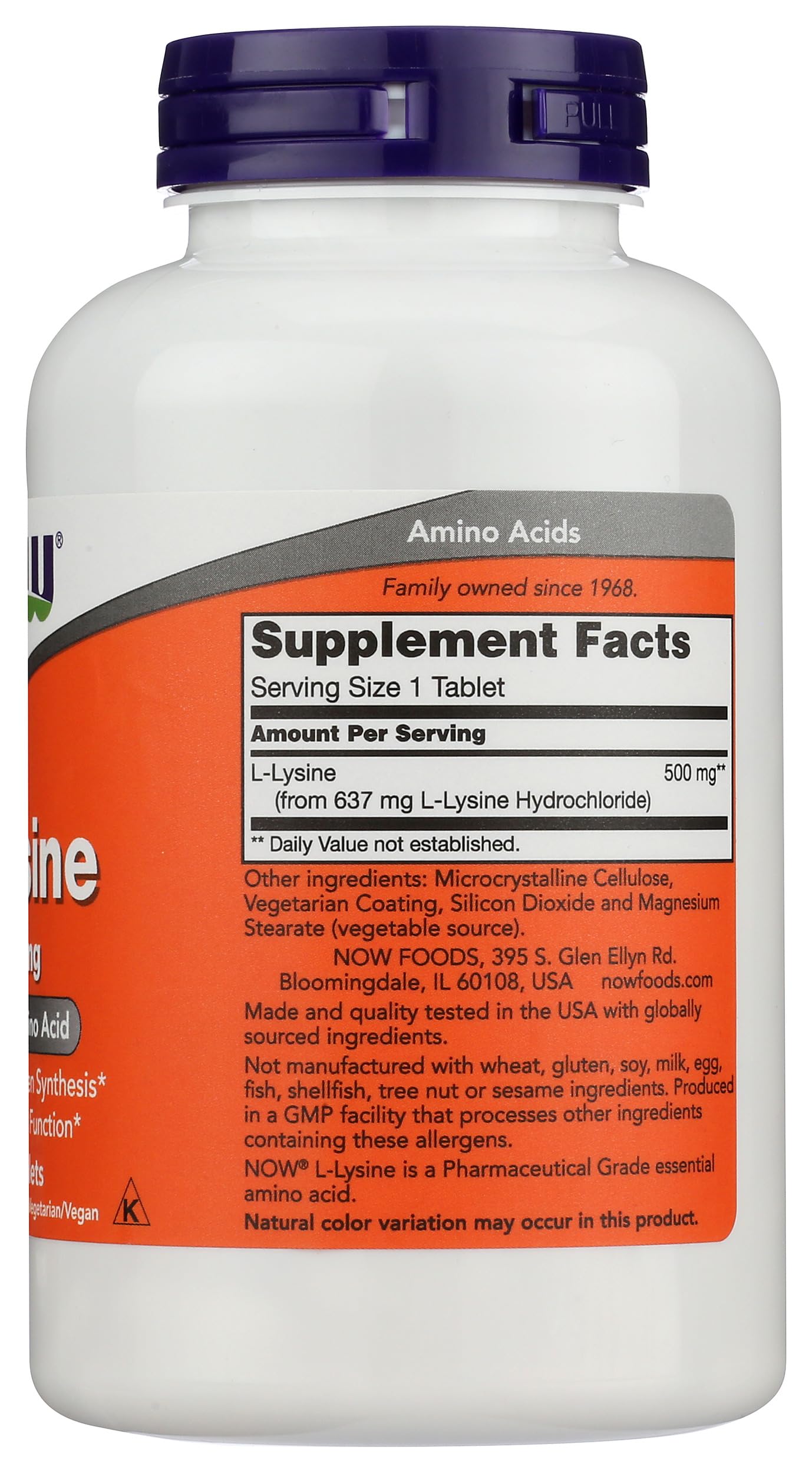NOW Foods Lysine 500 mg Tablets, 250 Count