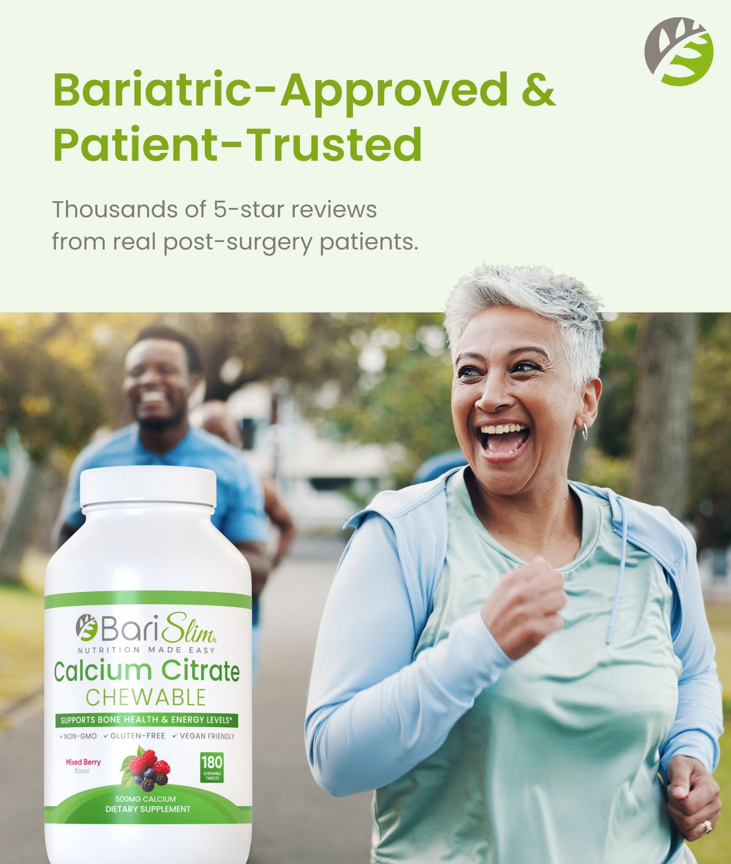 BariSlim Bariatric Calcium Citrate with Magnesium Citrate & Vitamin D Chewable Tablets, 180 Tablets
