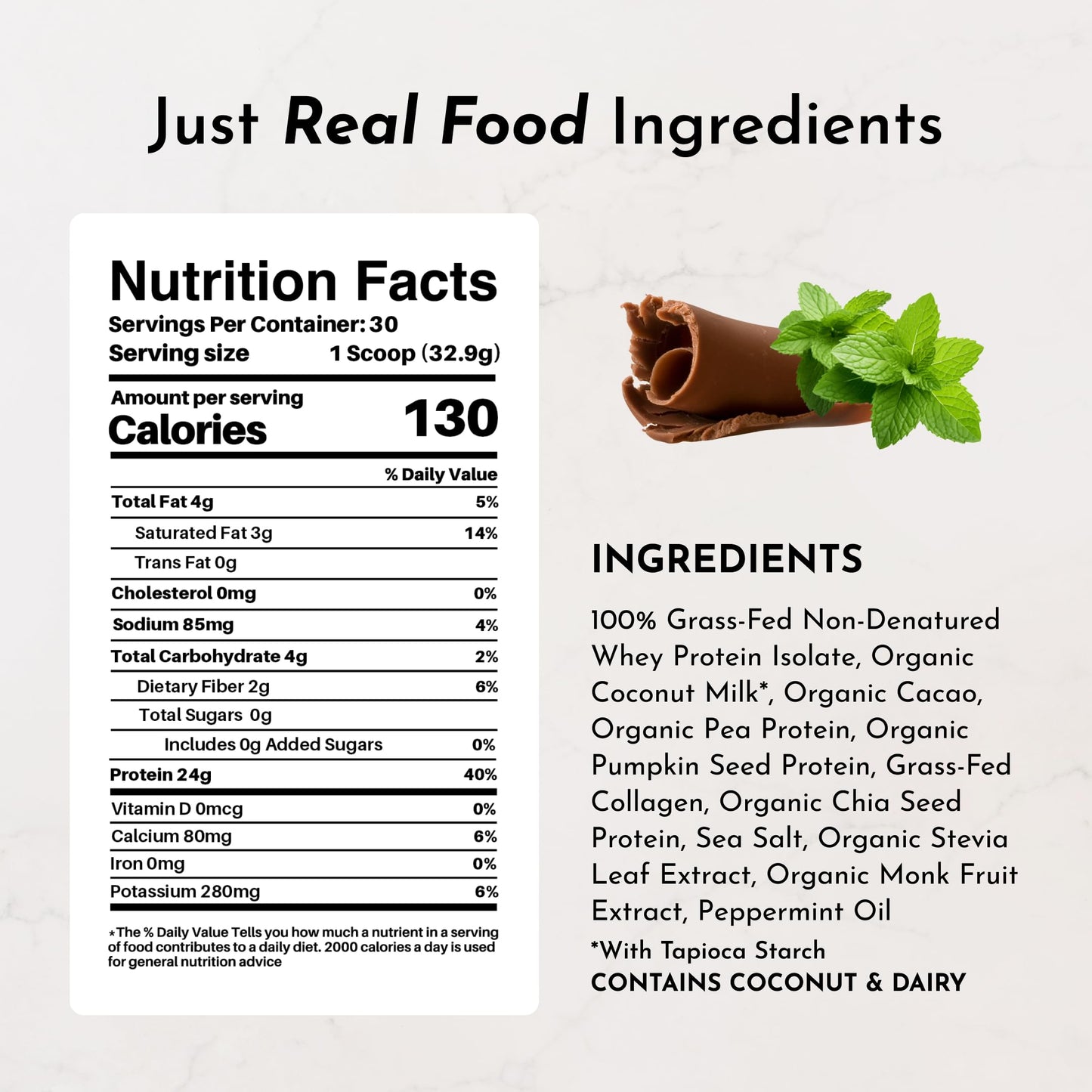 JUST INGREDIENTS Mint Chocolate Protein Powder Blend Bag 23 Count