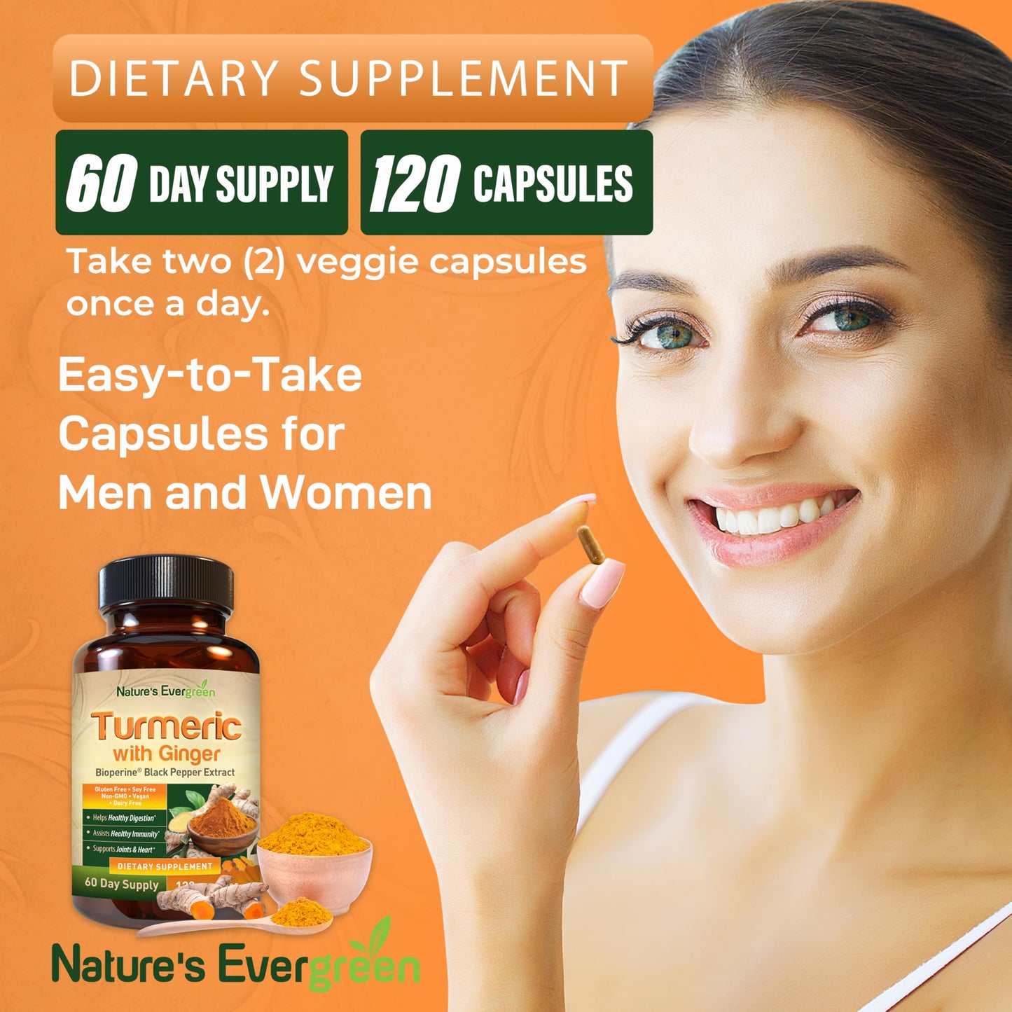 Nature's Evergreen Turmeric with Ginger Root Joint Support Supplement Capsule 1 Count