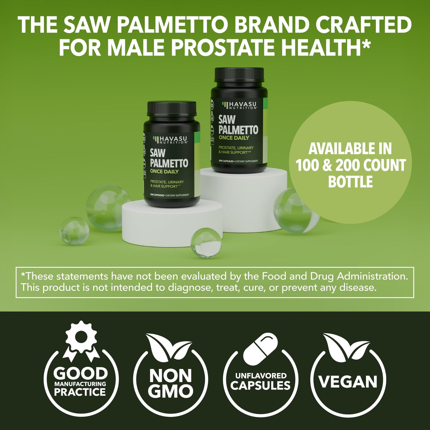HAVASU NUTRITION Saw Palmetto for Men Prostate Health Supplement Capsules, 100 Count