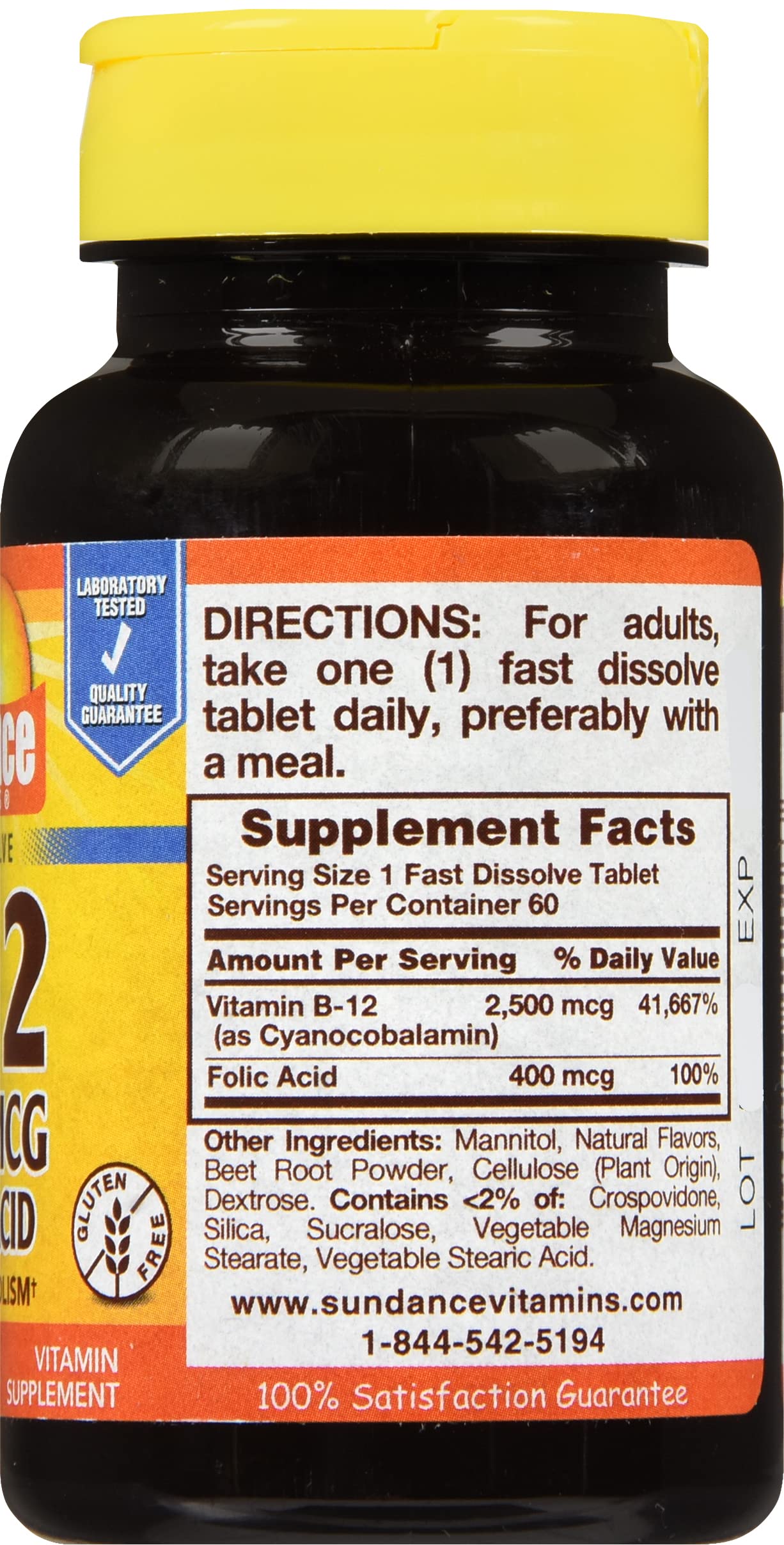 Liarminoo Sundance B-12 2500 mcg + Folic Acid Fast Dissolve Tablet, 120 Tablets