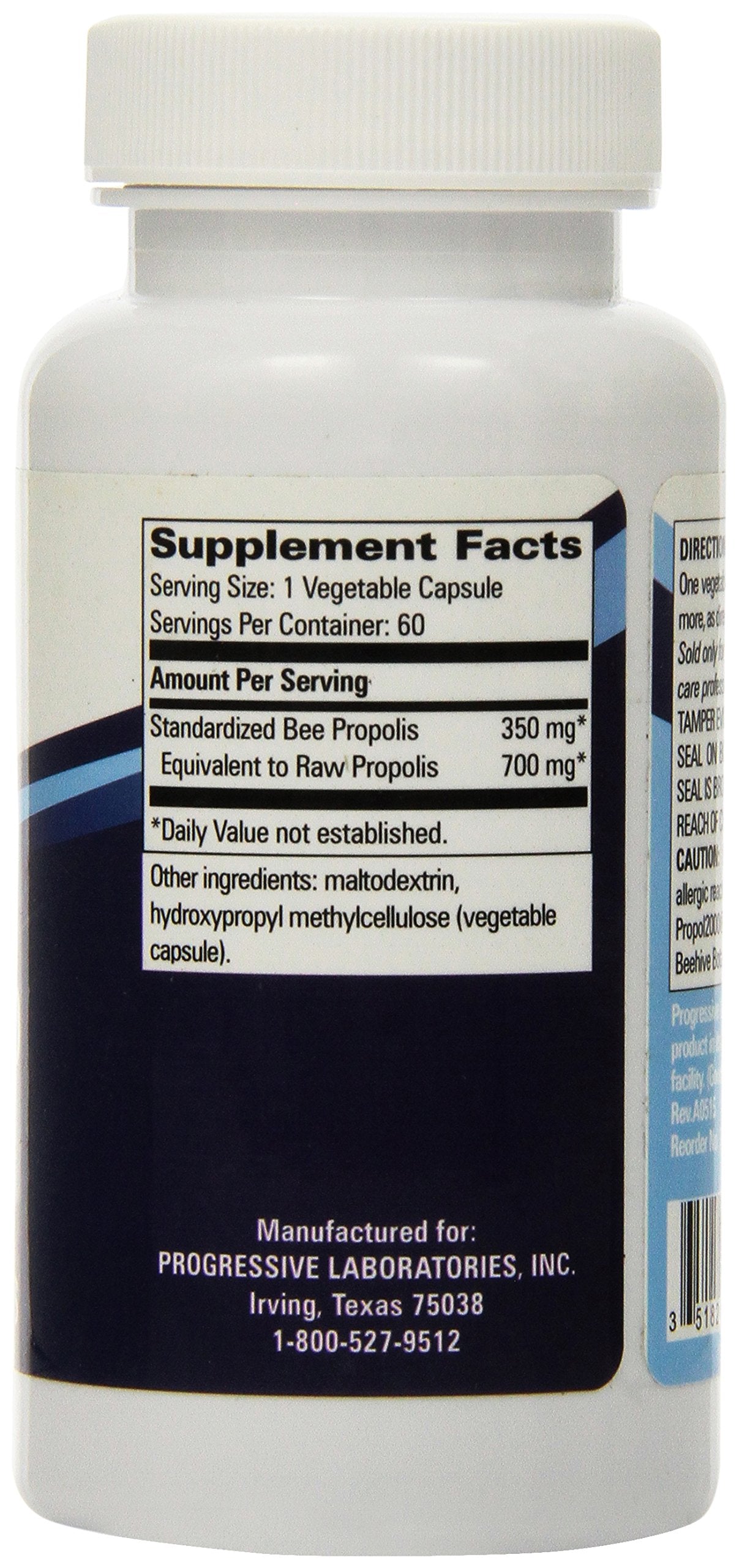 Progressive Laboratories Bee Propolis Standardized Supplement Capsules 60