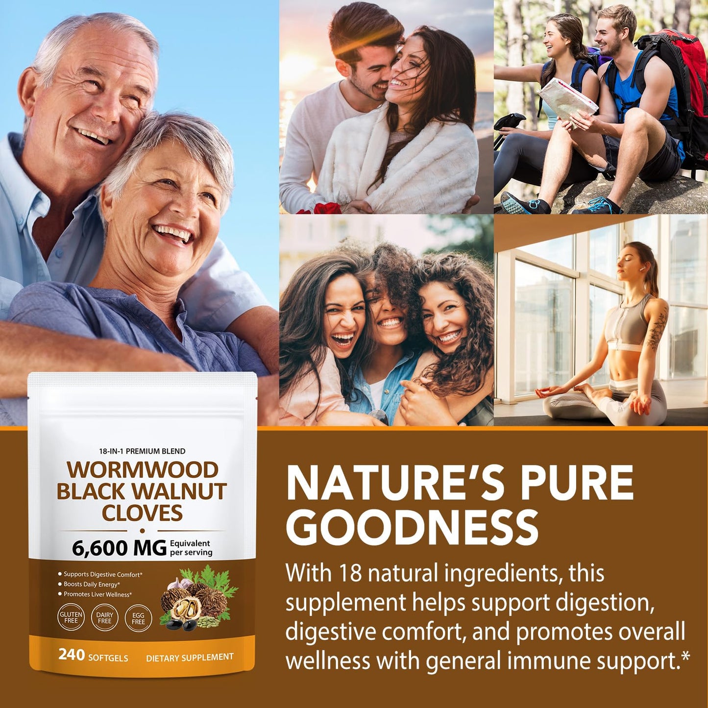 PULLING OIL Wormwood Black Walnut Clove Herbal Complex 18-in-1 Blend with Pumpkin Seed Turmeric Garlic Oregano Berberine Capsules 240 Count