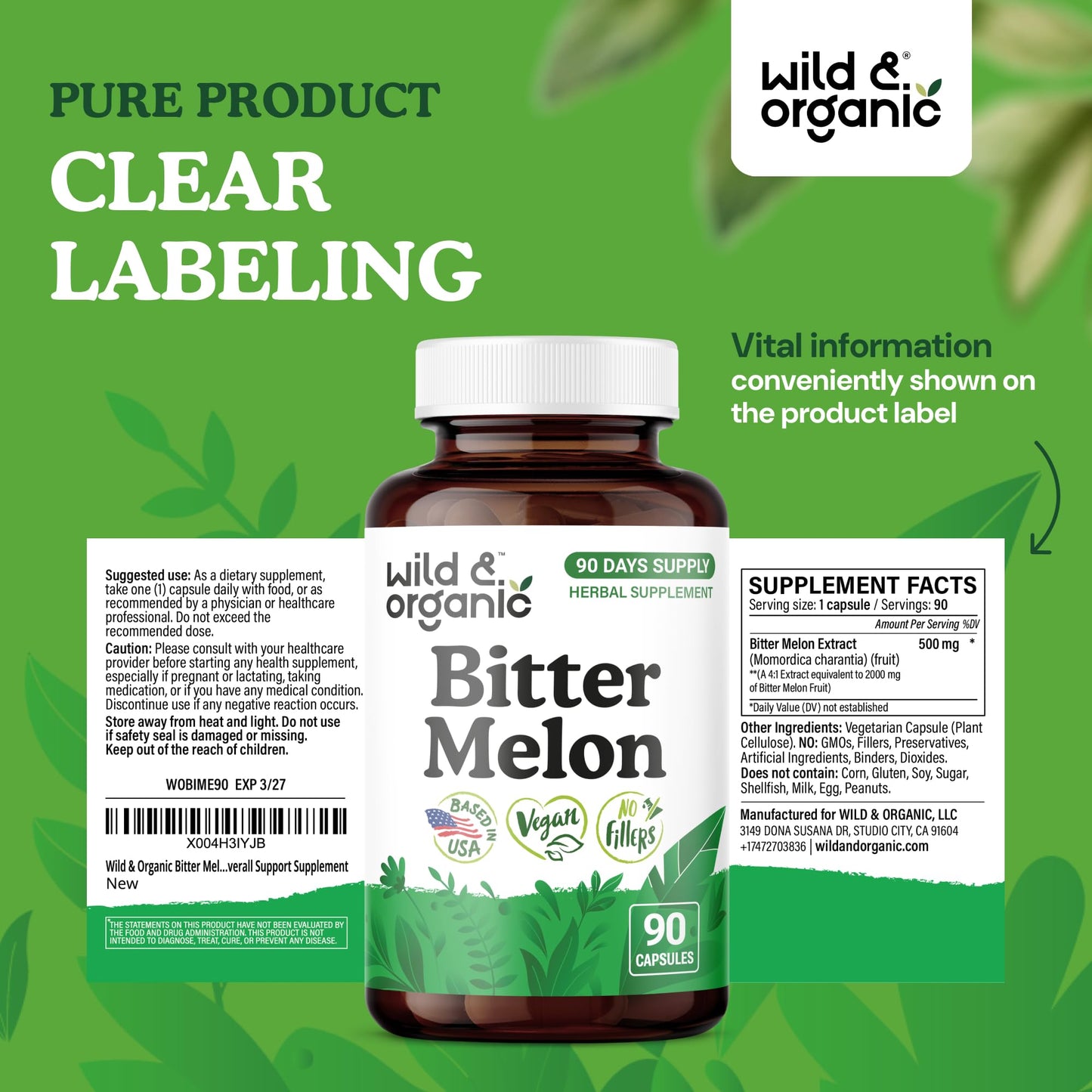 Wild & Organic Bitter Melon Capsules 90 Count