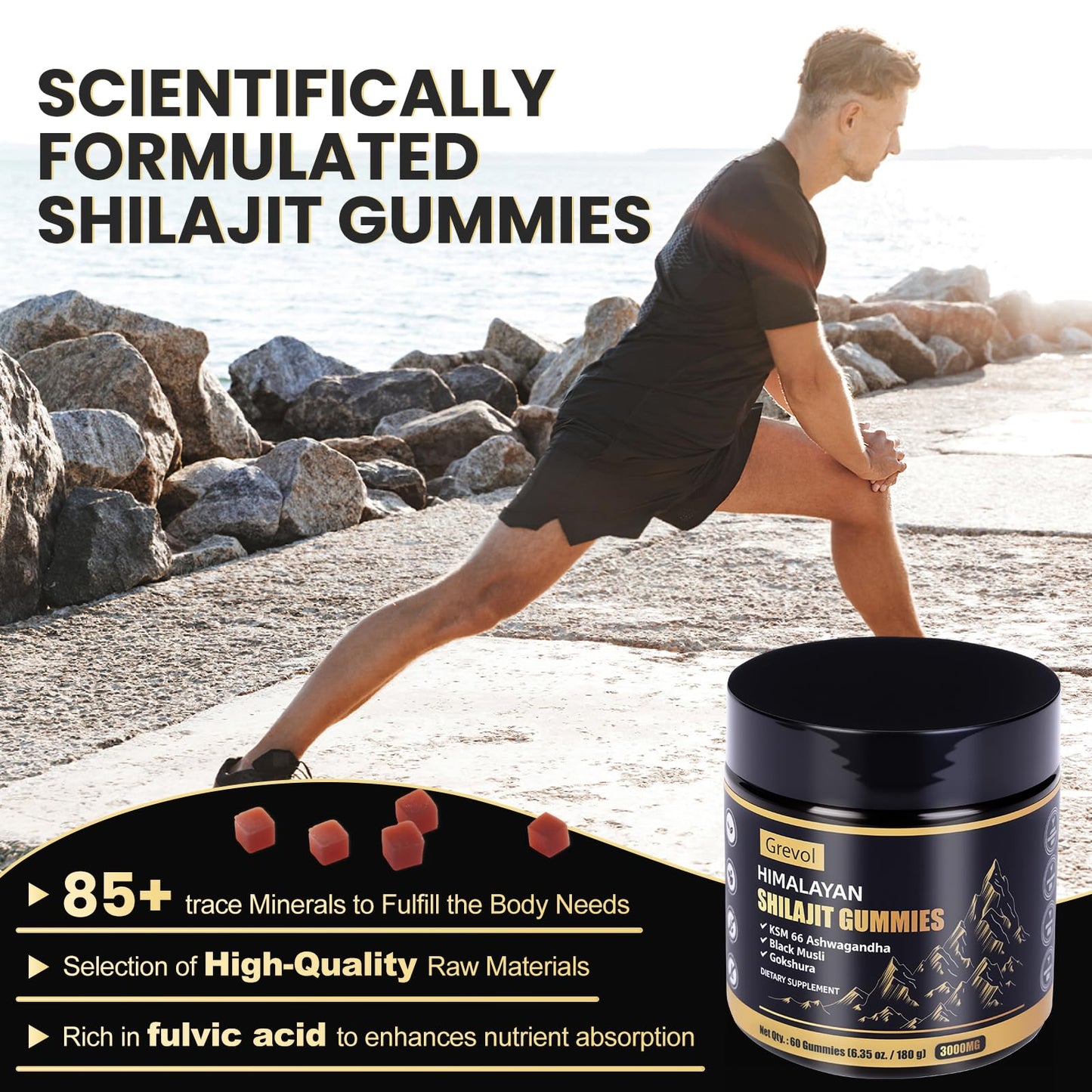 Grevol Himalayan Shilajit Gummies with Ashwagandha 60 Gummies