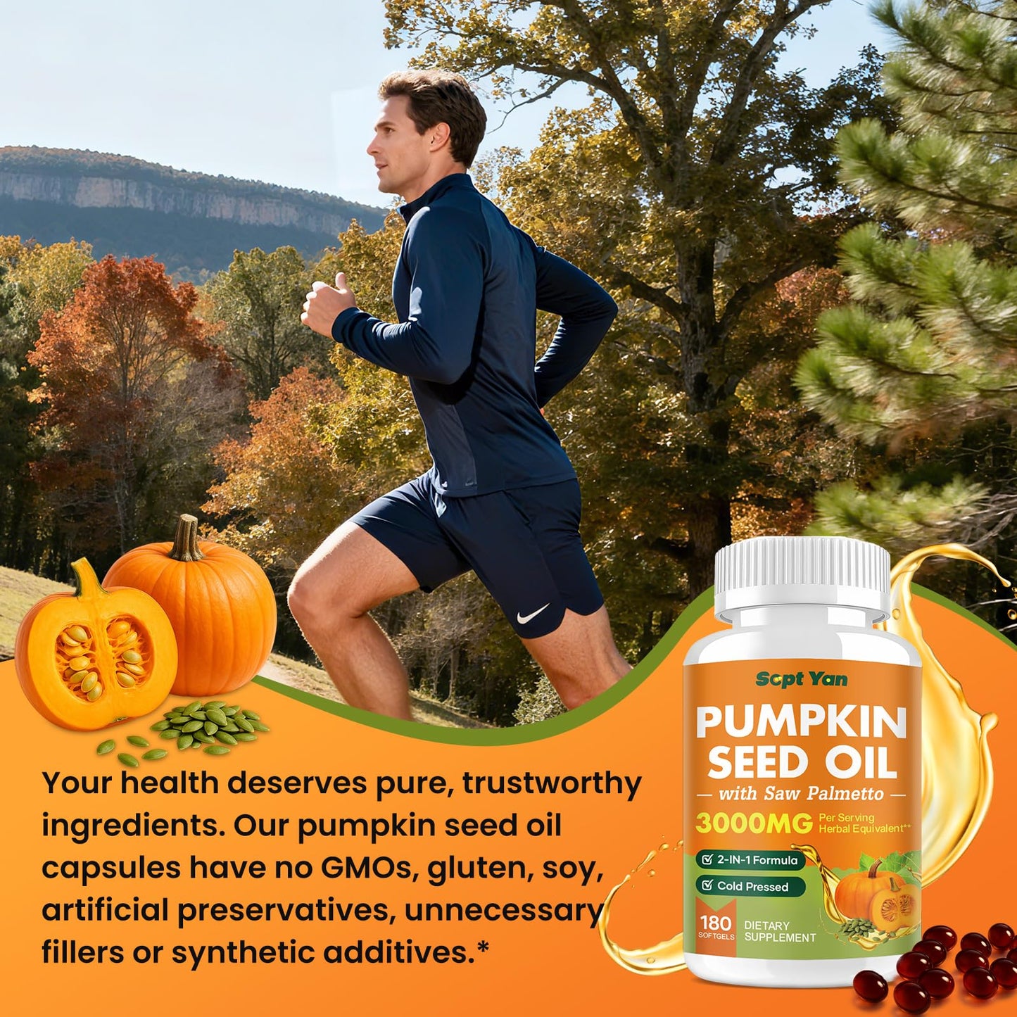 SEPT YAN Pumpkin Seed Oil with Saw Palmetto Softgels, 180 Softgels