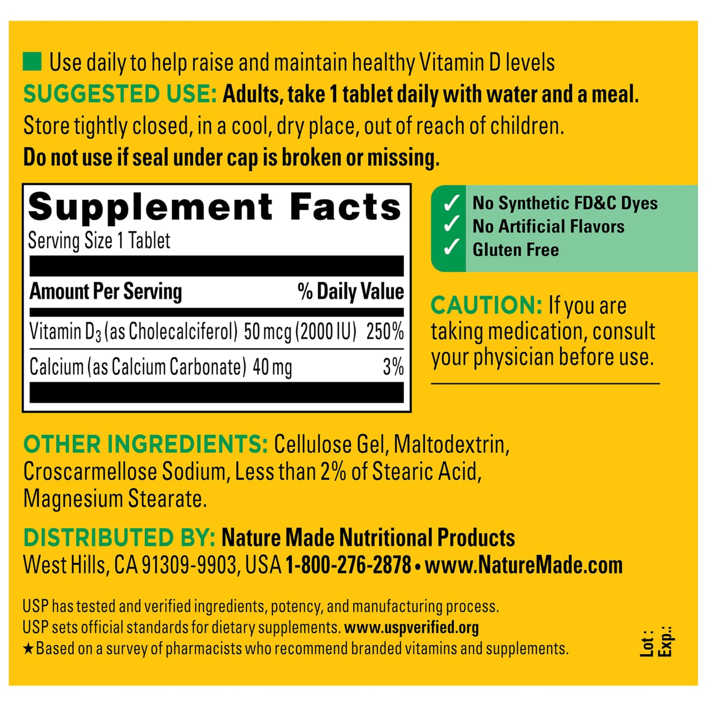 Nature Made Vitamin D3 2000 IU (50 mcg) Vitamin D Supplement for Bone, Teeth, Muscle and Immune Health Support, 400 Tablets