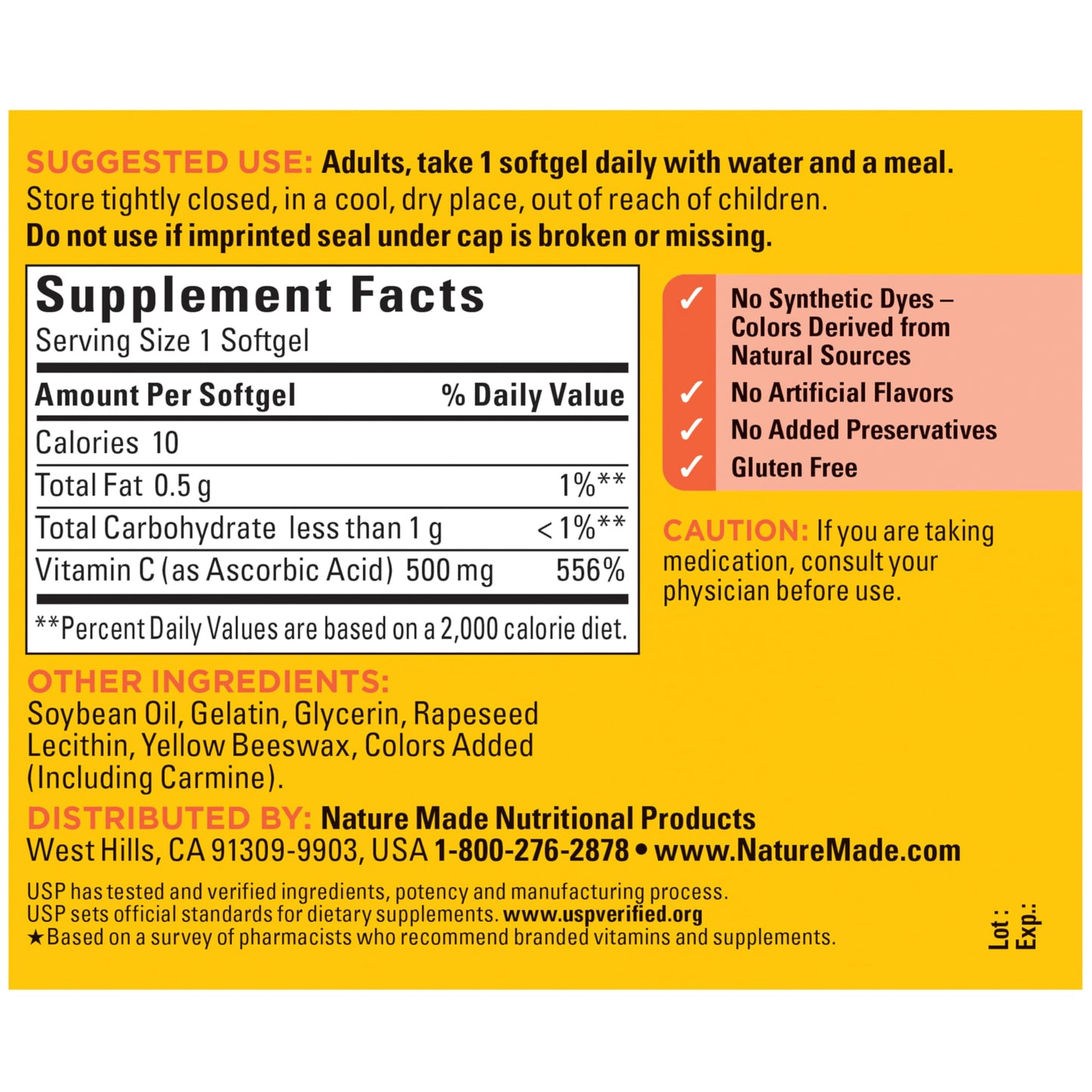 Nature Made Vitamin C 500 mg for Daily Immune Support Softgels 60 Count
