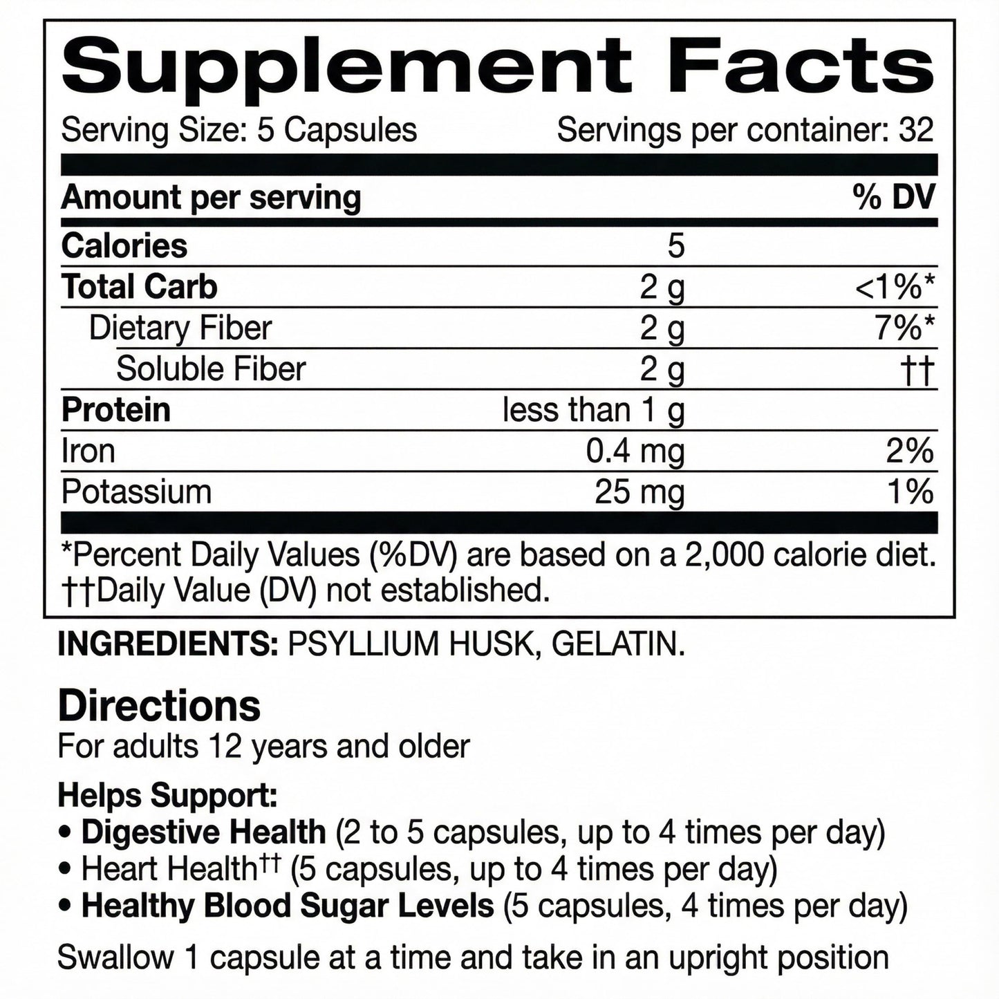 Generic Psyllium Husk Fiber Supplement Capsules, 160 Count
