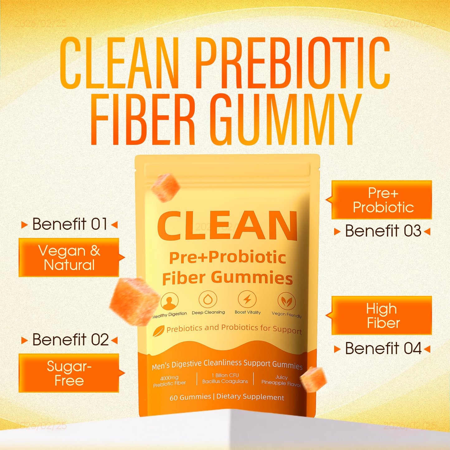 Hochornk Clean Prebiotic Fiber Gummies, 60-count