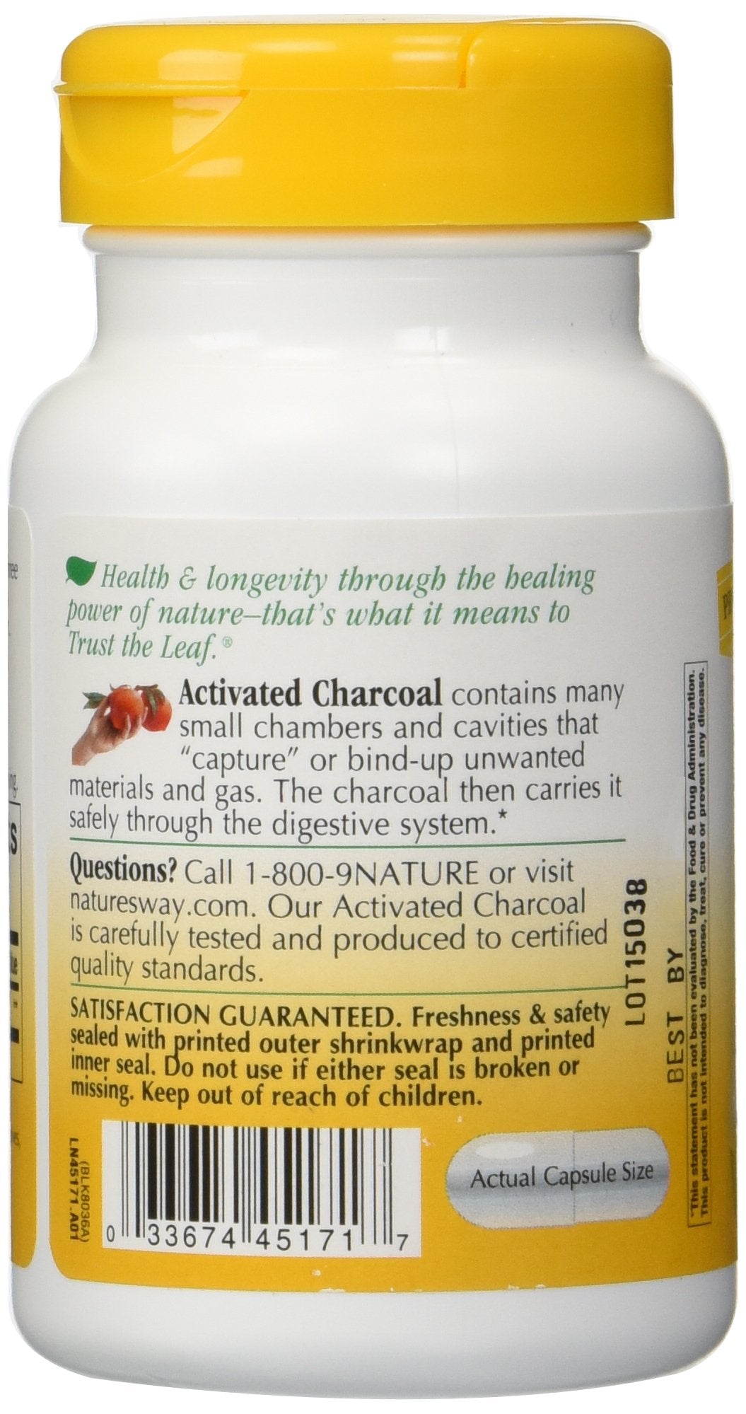 Nature's Way Activated Charcoal High Adsorbency Capsule, 200 Capsules