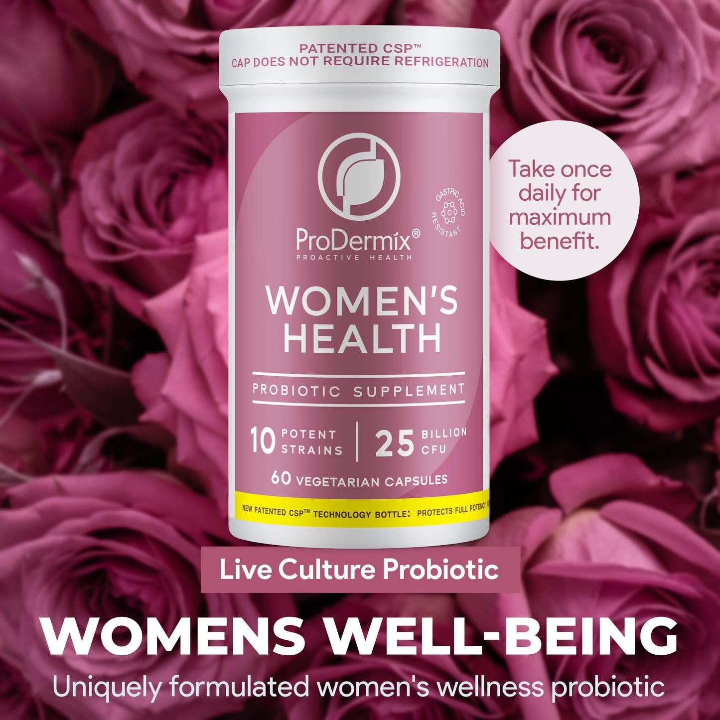 PRODERMIX Probiotics for Women Vaginal Probiotic PH Balance UT Health 25 Billion CFU Once Daily Women's Supplement Kosher 60 Capsules