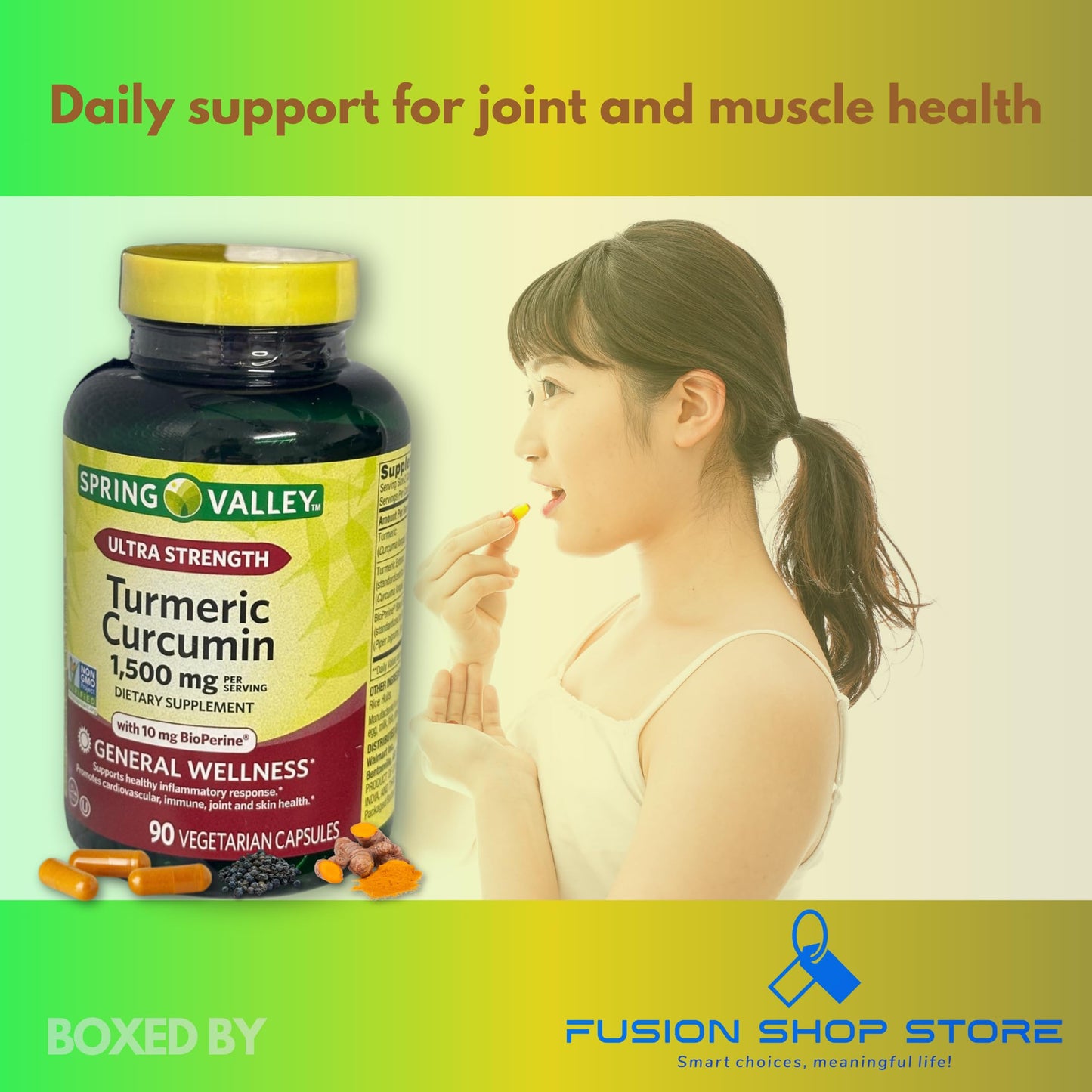 FUSION SHOP STORE Turmeric Curcumin 1500mg with Black Pepper, 90 Capsules
