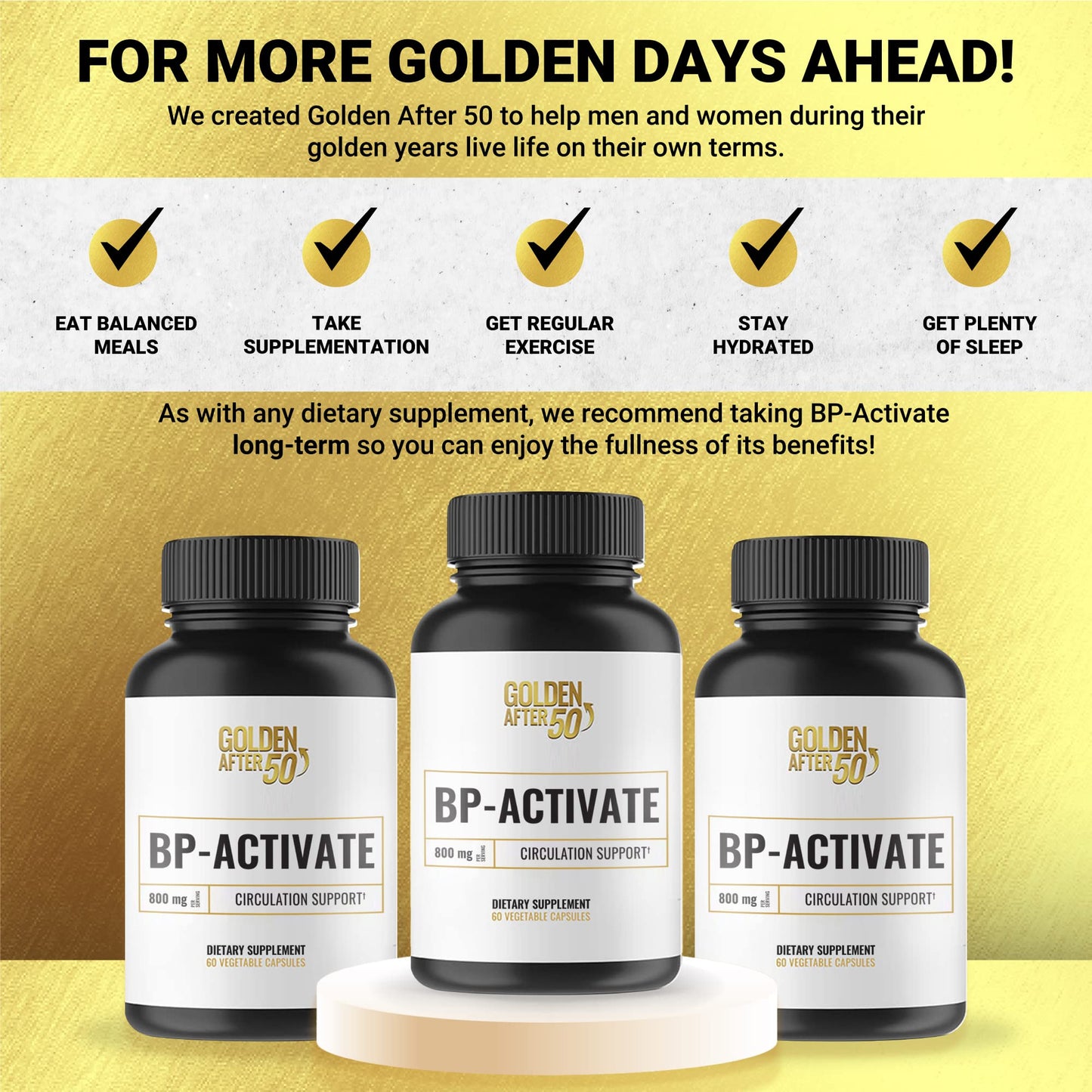Golden After 50 BP-Activate Nitric Oxide Supplement with Essential Amino Acids - Blood Circulation and Heart Health Support Capsule, 1 Count