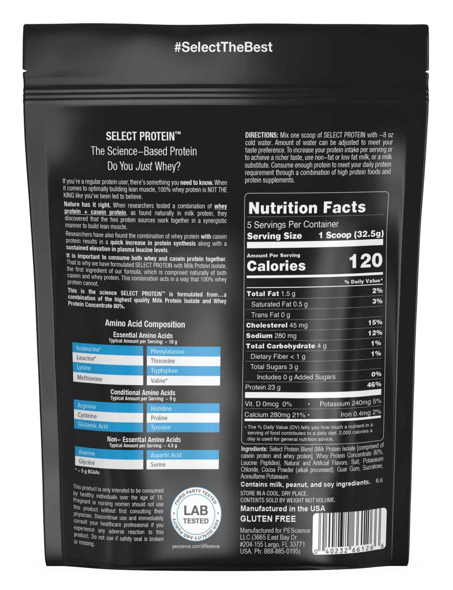 PEScience Select Protein Powder Whey and Casein Blend, 5 Servings