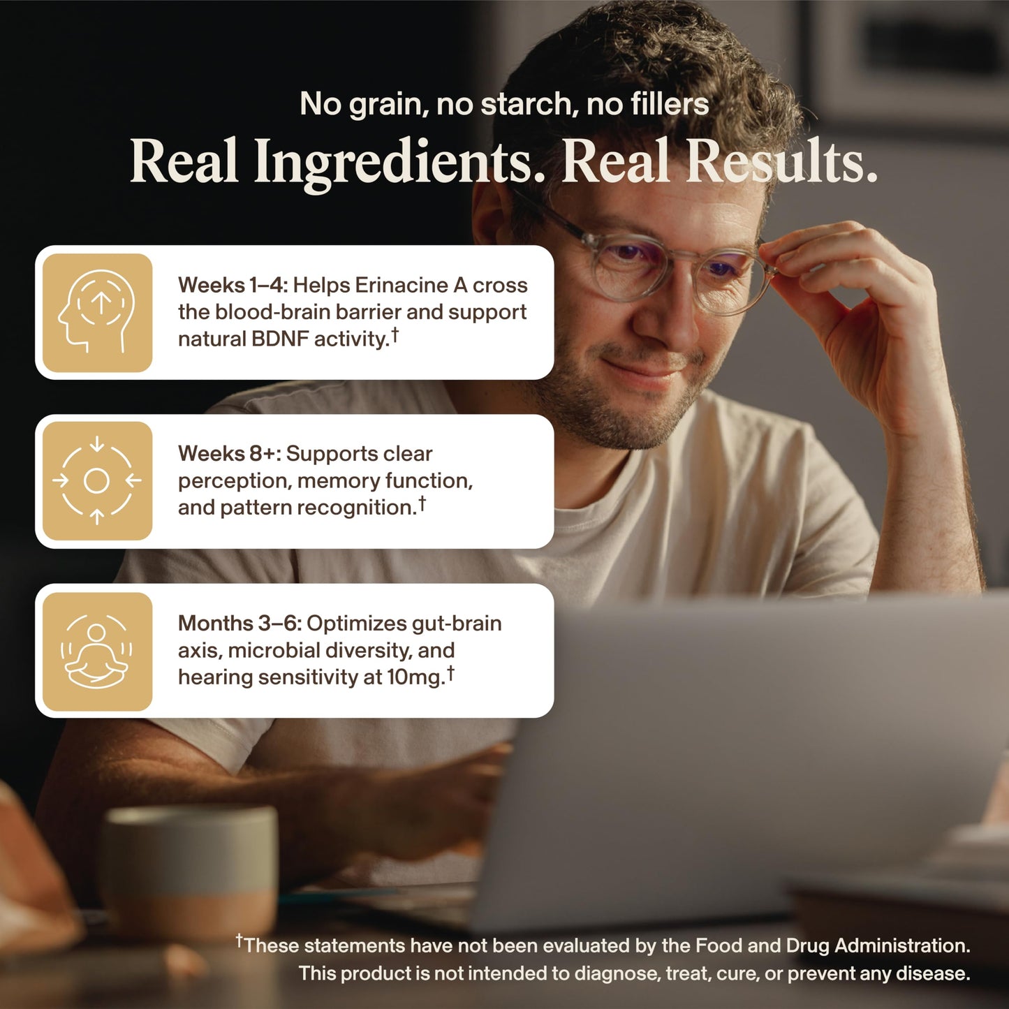 Real Mushrooms Real Mycelium Lion’s Mane Mycelium Capsules with 5mg Erinacine A (ErinaPrime) – Focus, Memory & Mental Clarity – 60 Capsules