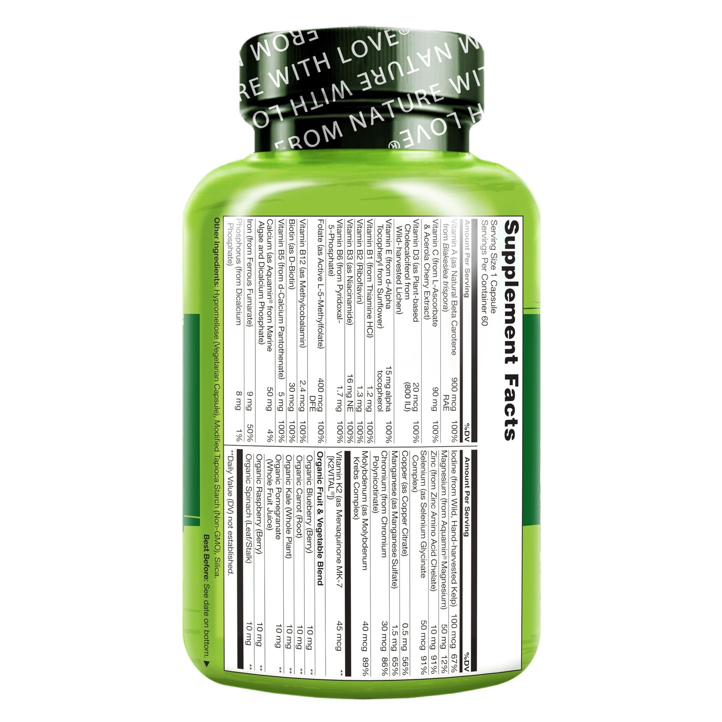 NATURELO One Daily Multivitamin for Women with Vitamin B12, Capsule, 60 Count