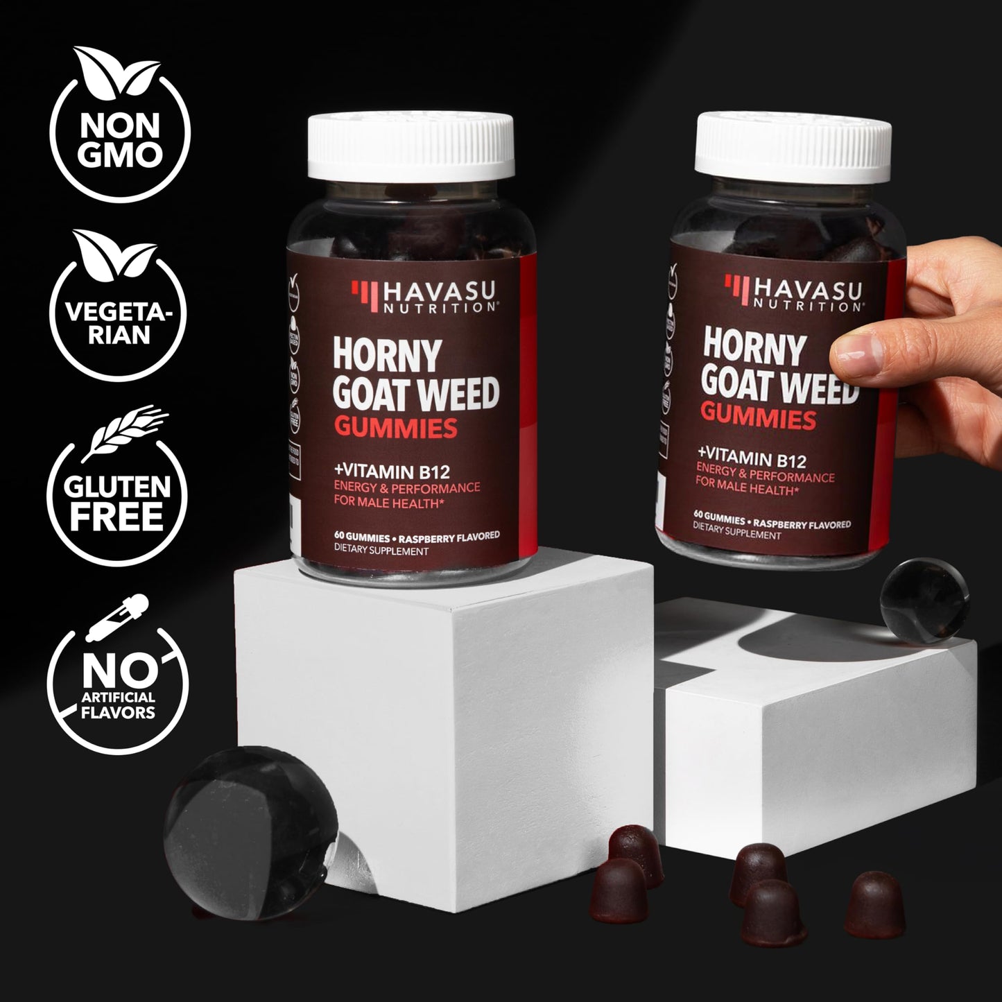 HAVASU NUTRITION Horny Goat Weed Gummies with Vitamin B12, Raspberry Flavor, 30 Count