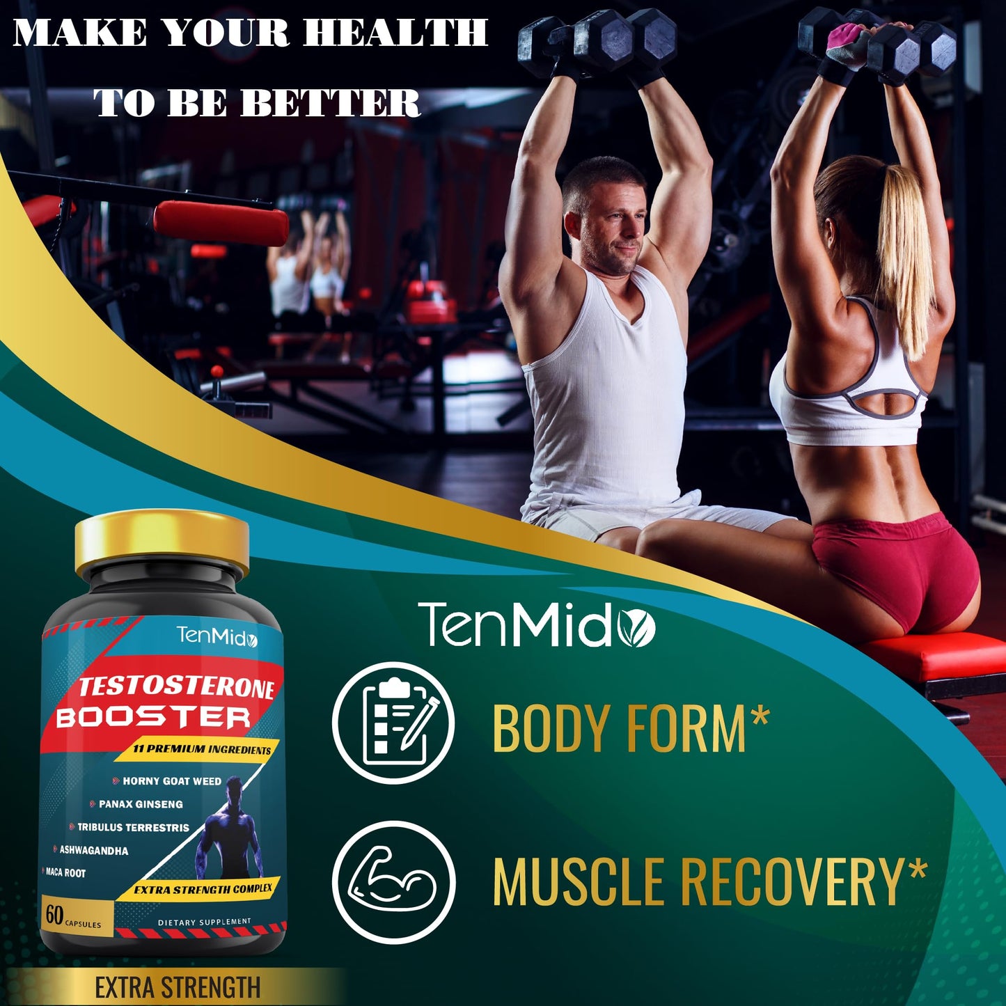 Tenmido Testosterone Booster for Men Capsules, 60 Count