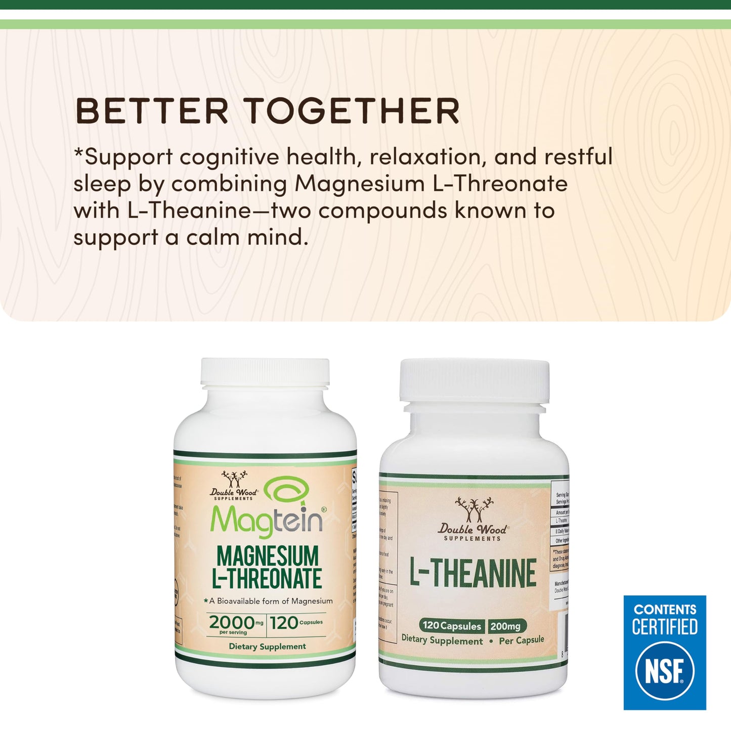 Double Wood Supplements Magnesium L Threonate Magtein Capsules, 120 Count