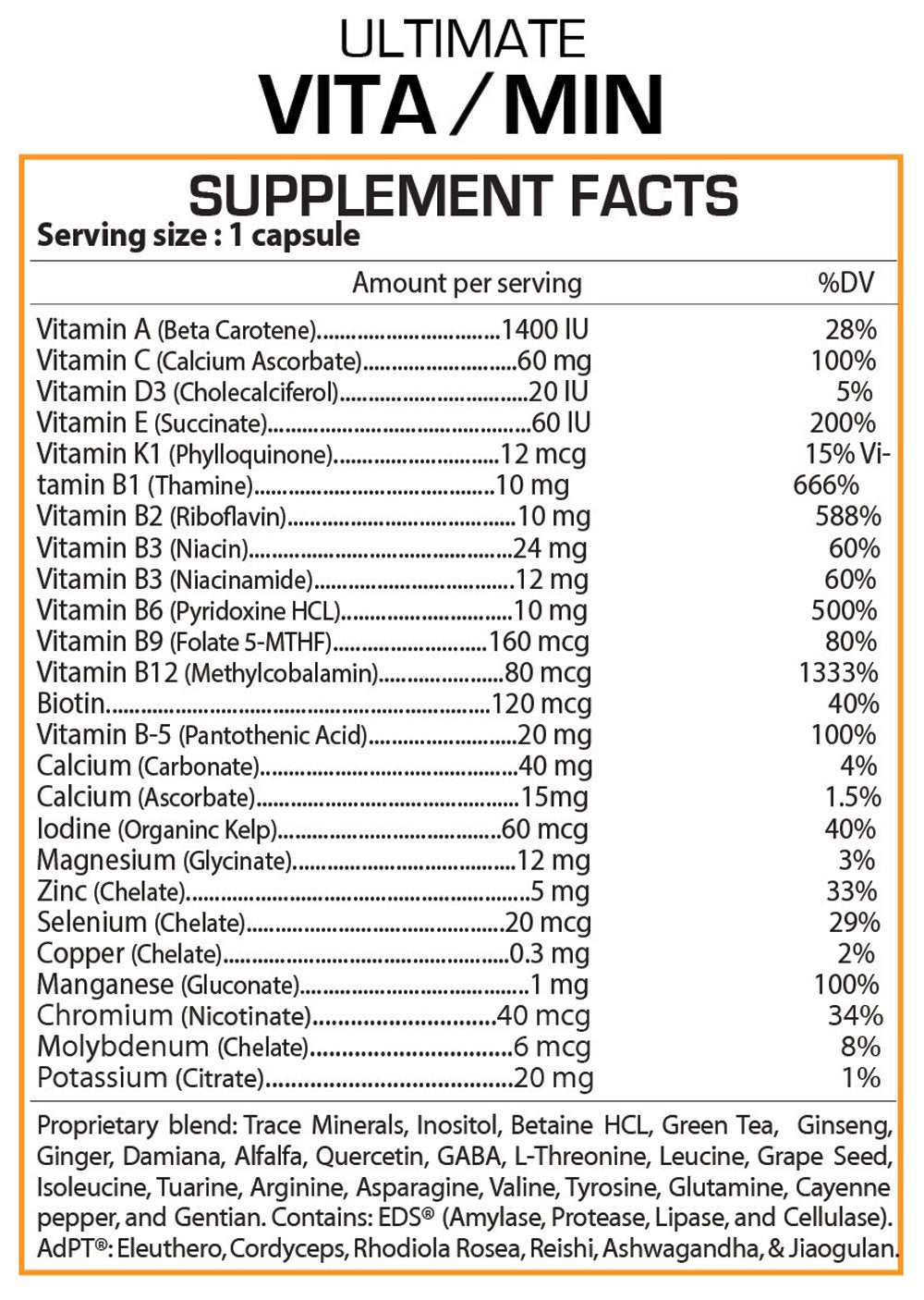 Professional Botanicals Ultimate Vita-Min Capsule, 60 Capsules