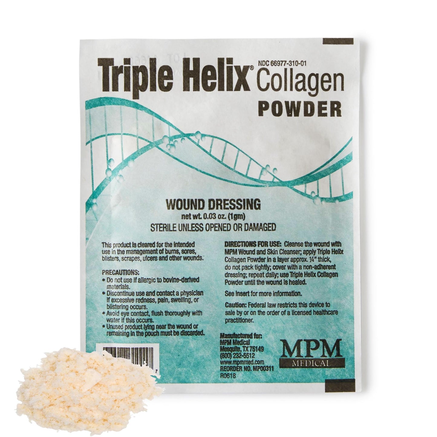 MPM Medical Triple Helix Collagen Powder for Wounds, Powder, 0.03 Ounce (Pack of 1)