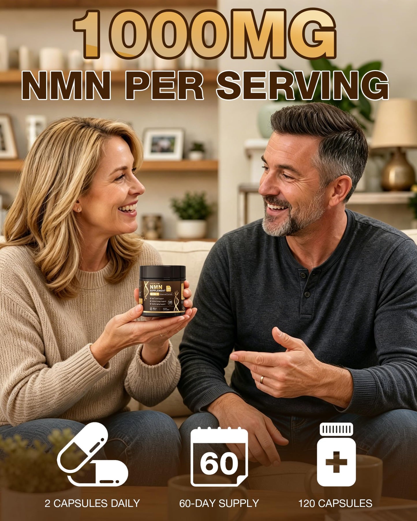 HACIRJNG NMN Supplement, 4-in-1 NMN with Resveratrol, TMG & Quercetin, 120 Capsules
