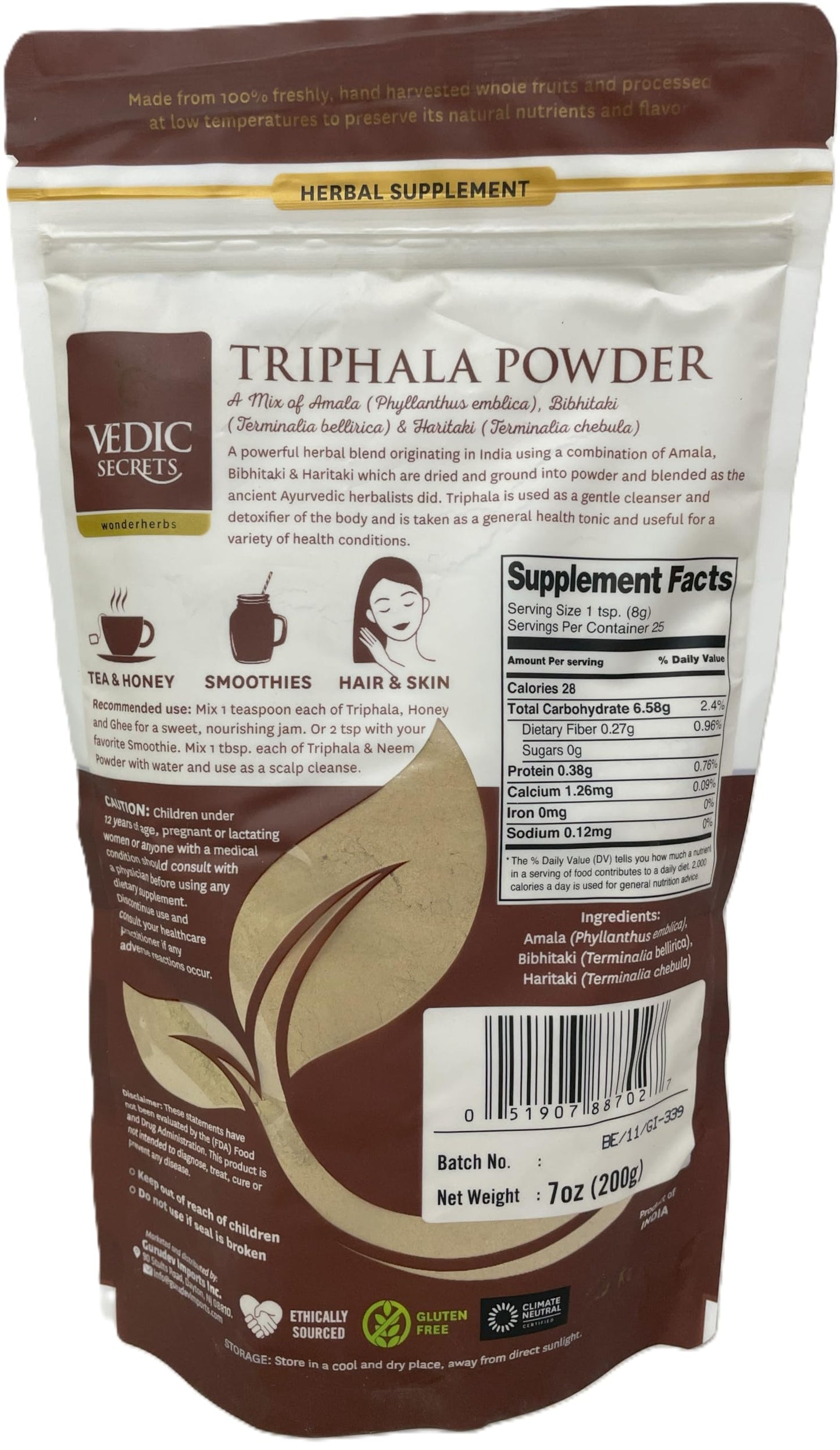 Vedic Secrets Triphala Powder Amalaki, Bibhitaki Haritaki 1 Count